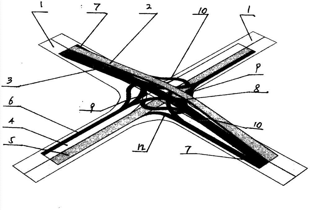 Full-direction full-straight through direct left-turning right-driving overpass