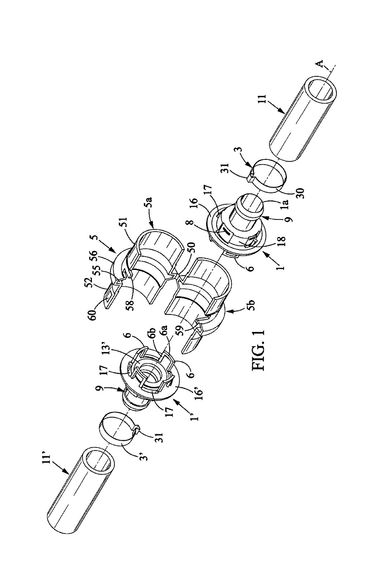 Asexual fluid connector having a clamp and protection