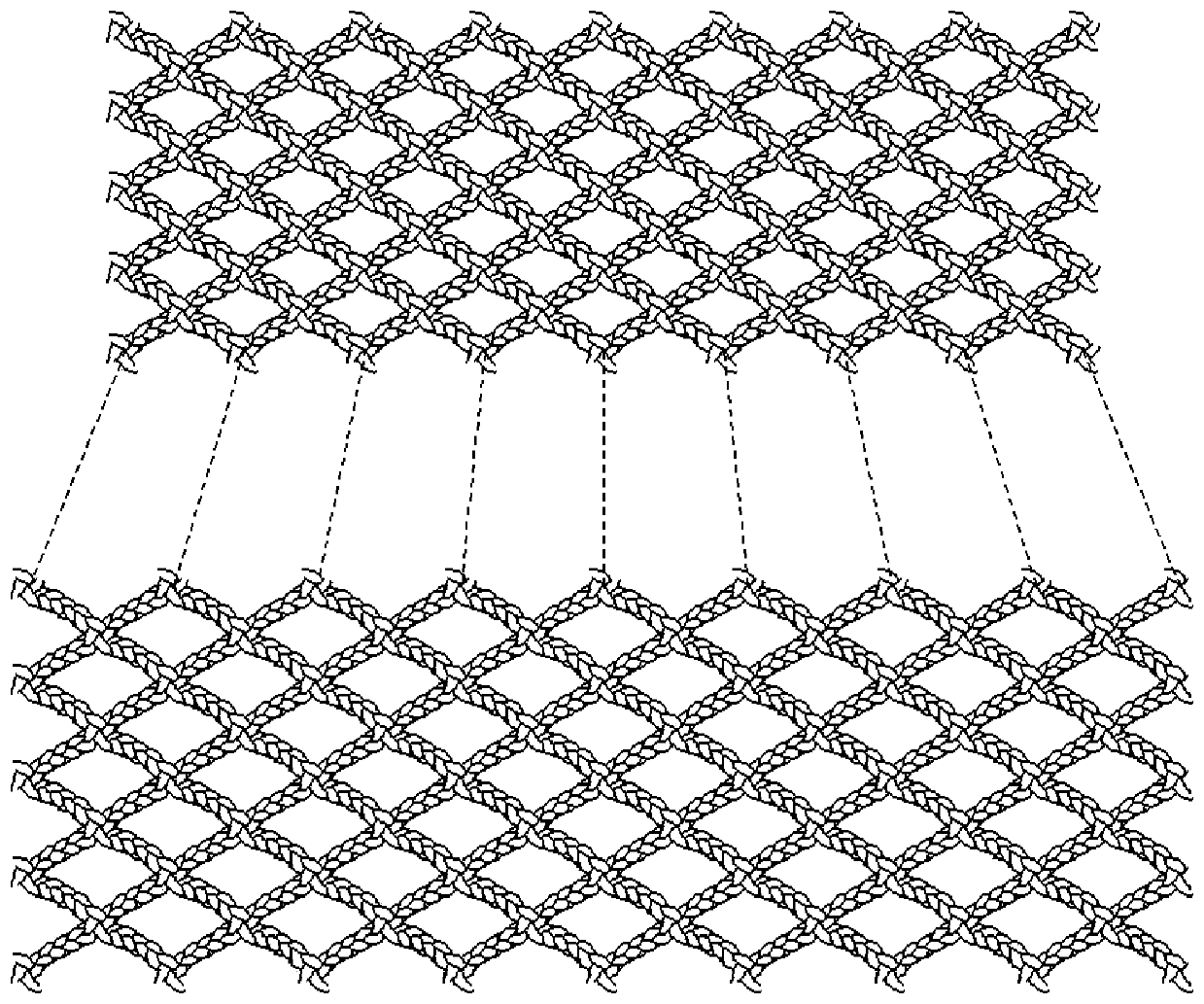 Weaving method of variable-mesh knotless net