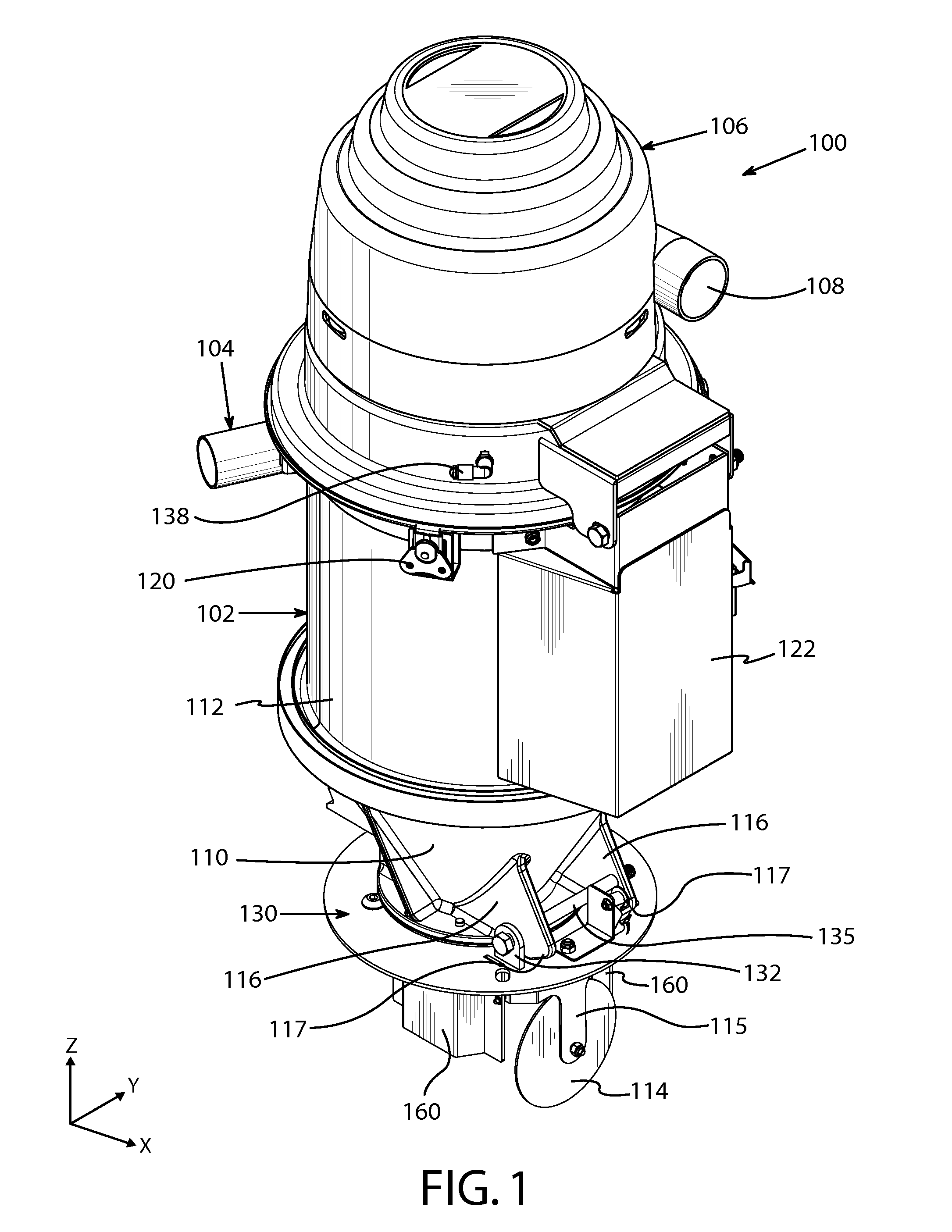 Tiltable vacuum loader and receiver with blow-back