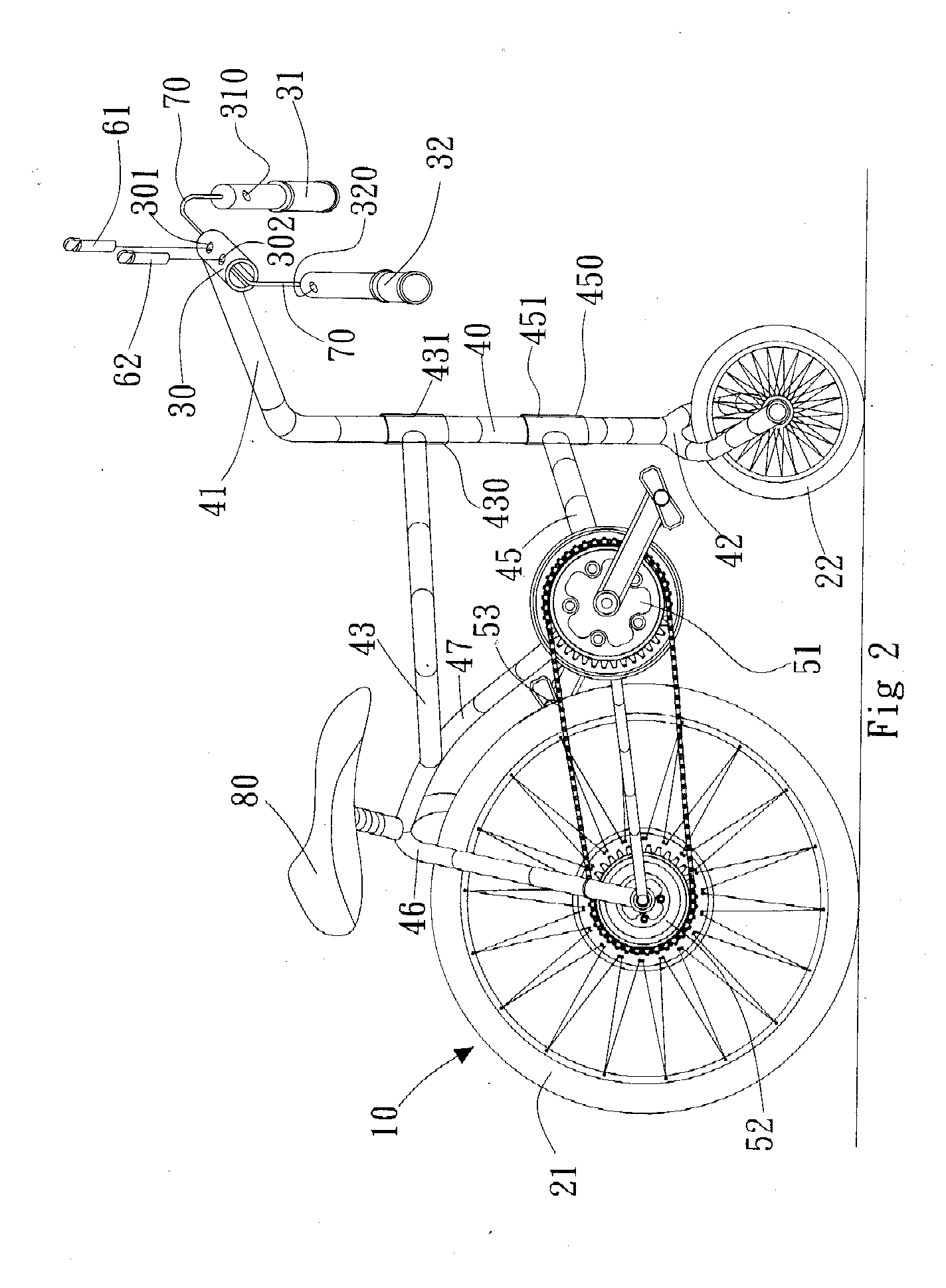 Foldable bicycle with a large wheel and a small wheel