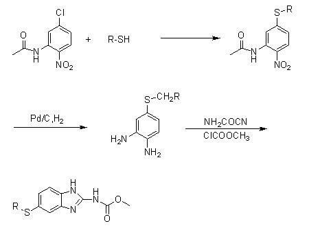 Method for preparing 5-substituted thiophenyl-benzimidazol-2-N-methoxycarbonyl compound