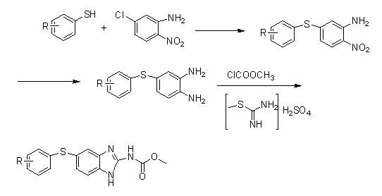 Method for preparing 5-substituted thiophenyl-benzimidazol-2-N-methoxycarbonyl compound