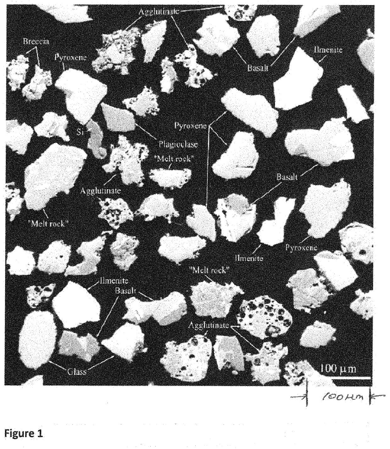 System for constructing building material from lunar soil and associated method