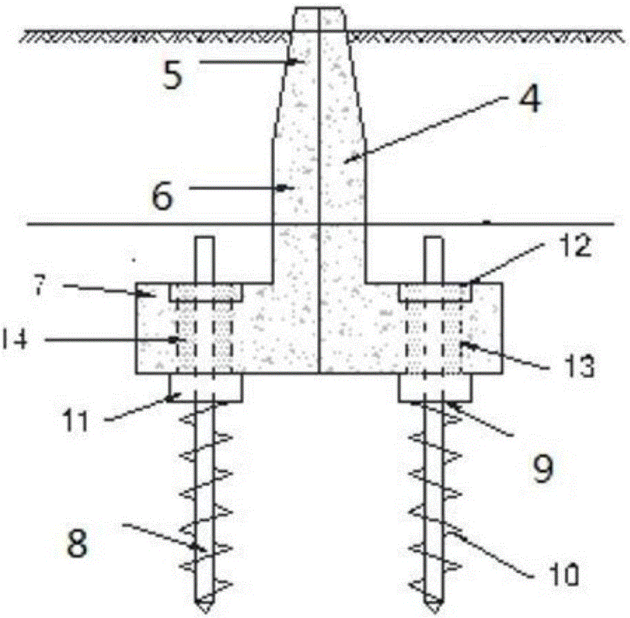 Prefabricated anchoring base for frozen soil foundation and installation method