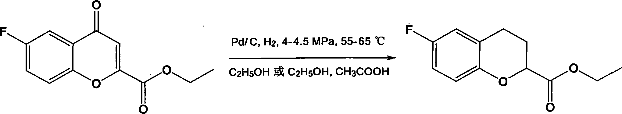 Preparation method for 6-fluorine-3,4-dihydro-2H-1-benzopyran-2-ethyl formate