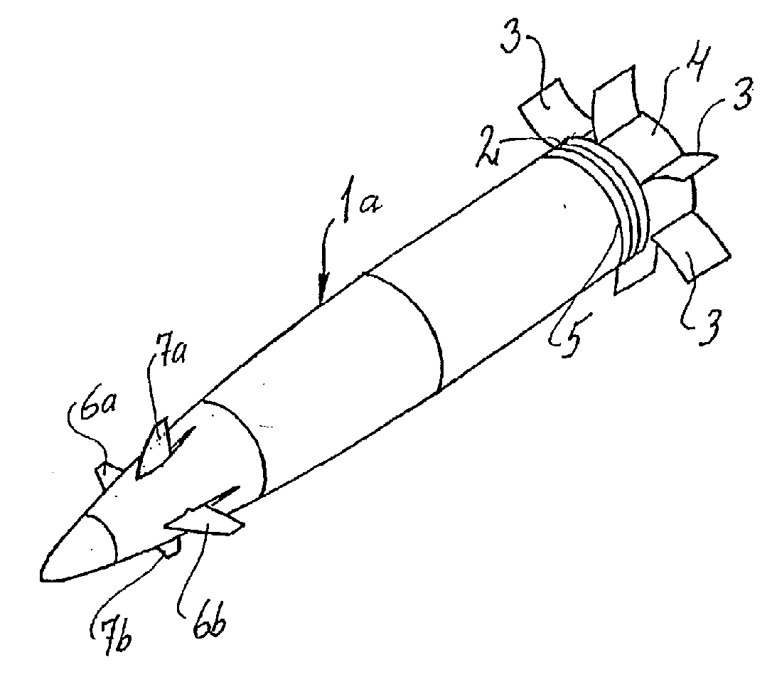 Method and arrangement for low or non-rotating artillery shells