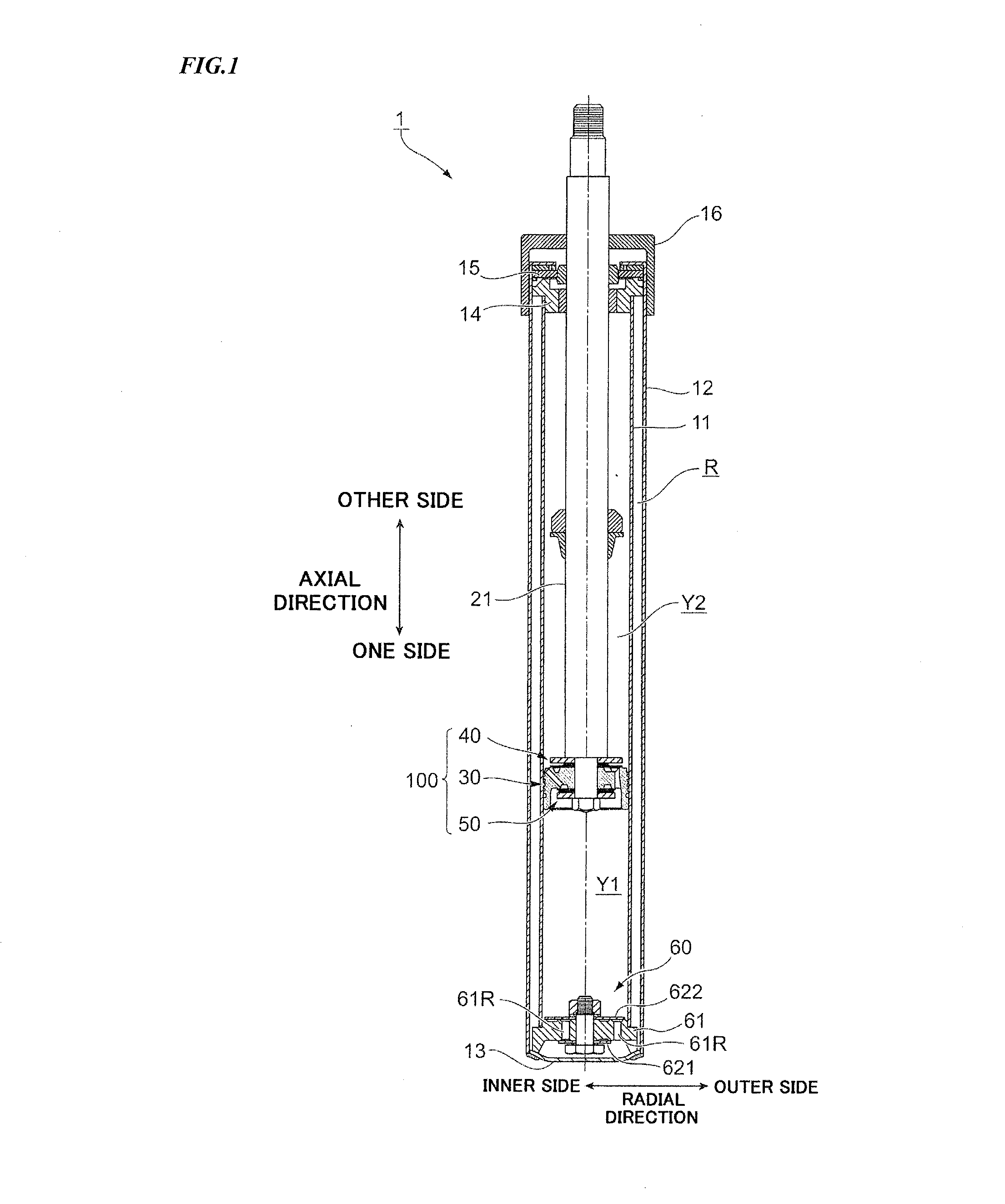Pressure buffer device and damping force generating member