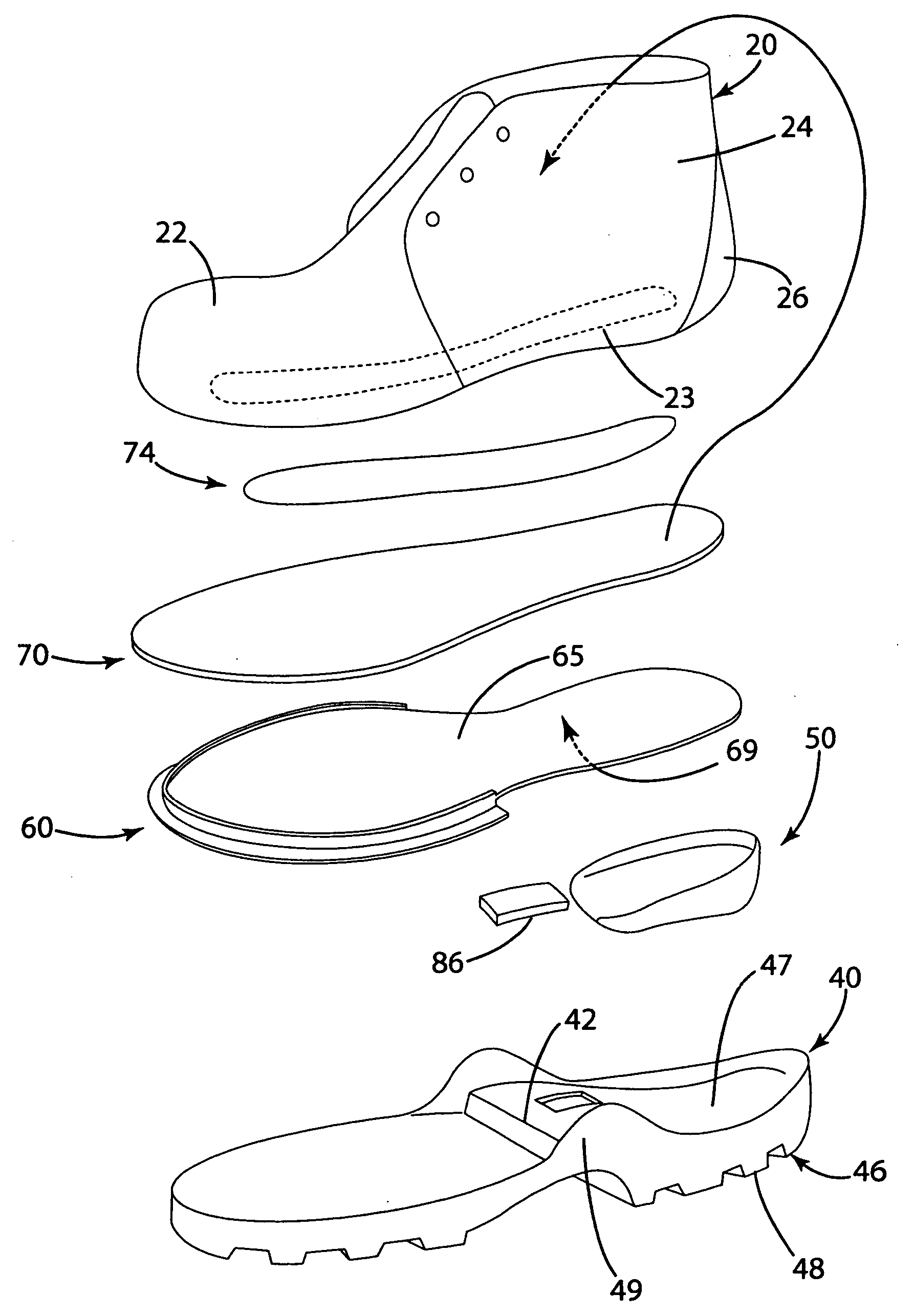 Integrated footwear construction and related method of manufacture