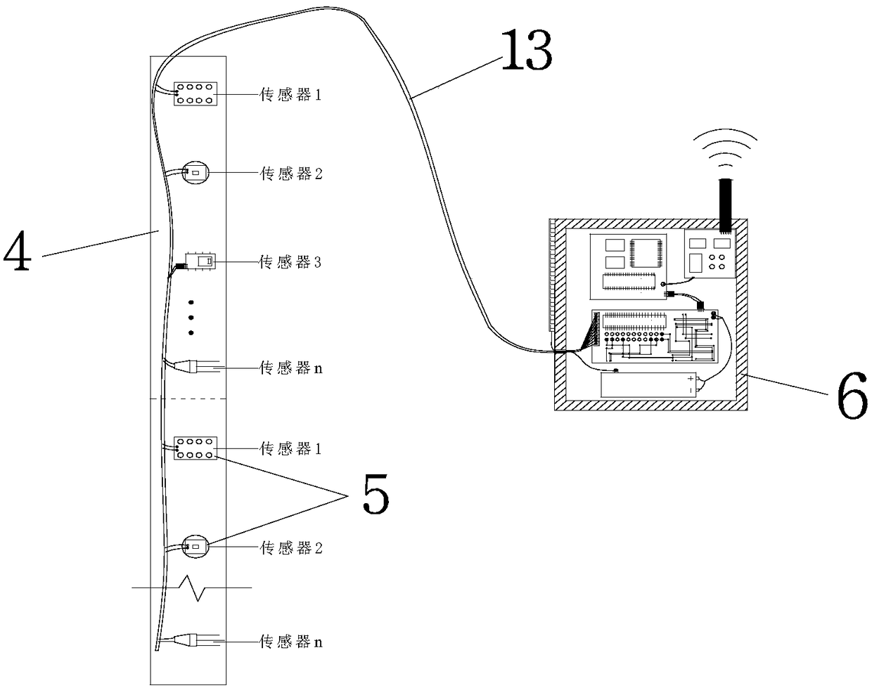 Wireless transmitting and monitoring device on basis of multifunctional self-organized sensors