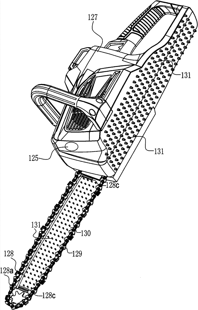 Lithium electric chain saw with conjugated arch back for autogenously grinding saw blade