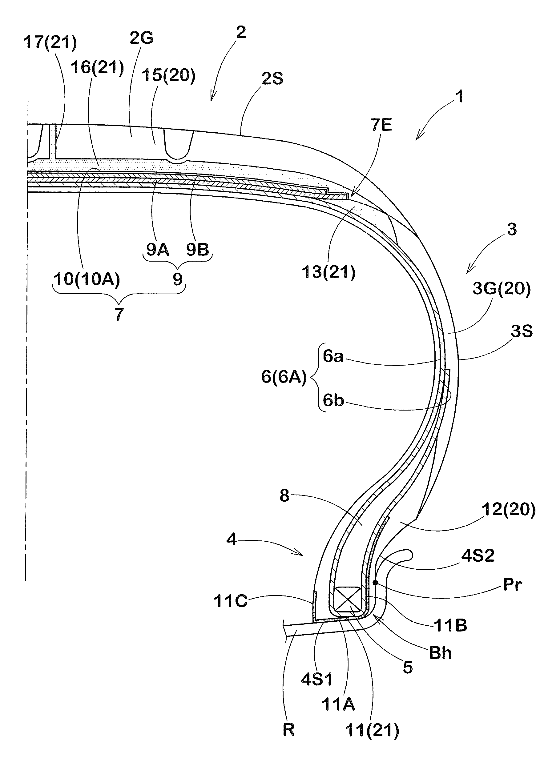 Pneumatic tire with electrically conductive rubber material