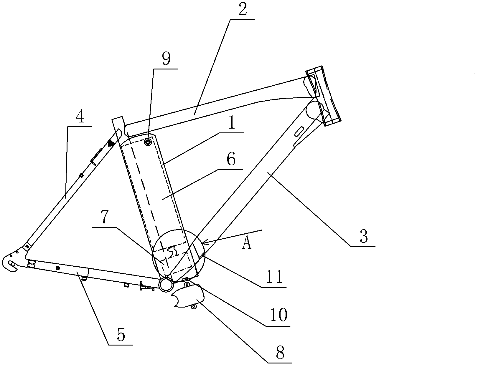 Electric vehicle frame with built-in lithium battery