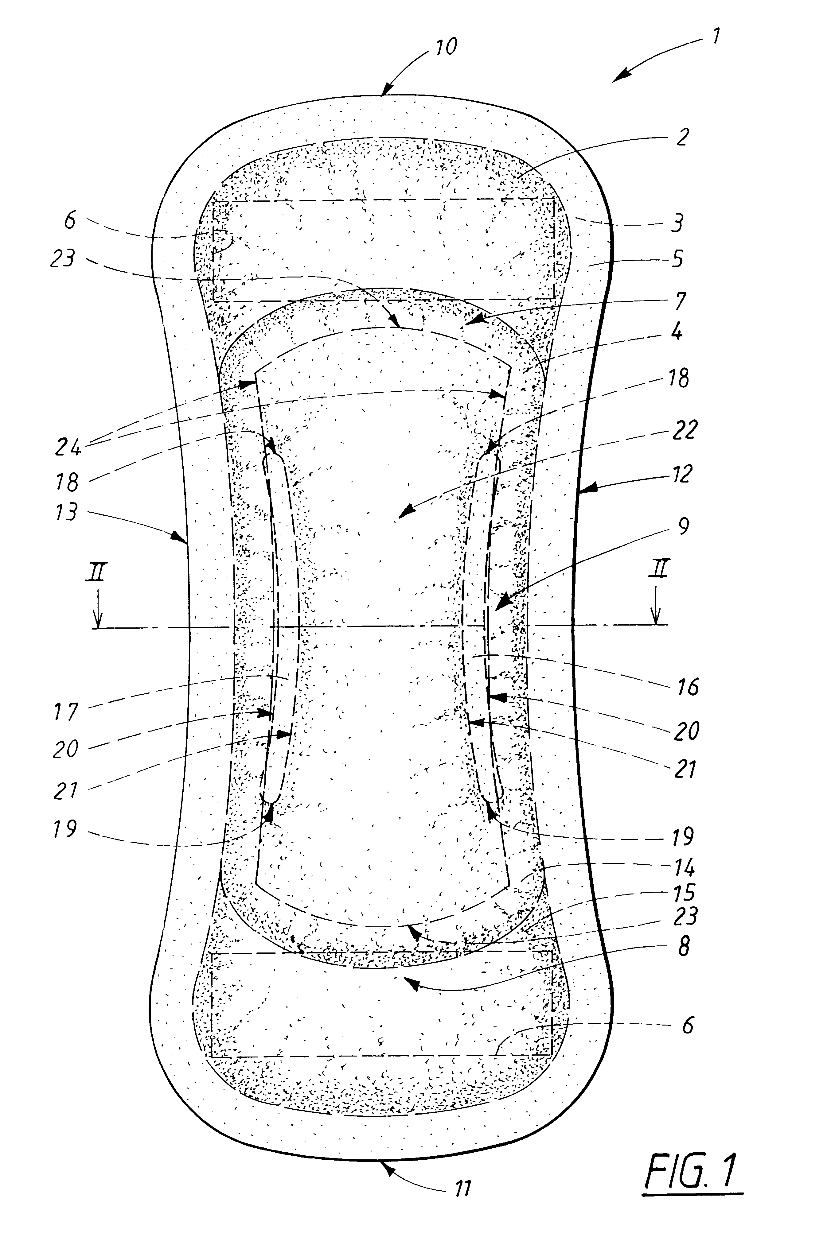 Absorbent product with improved instantaneous liquid adsorption, and improved fit