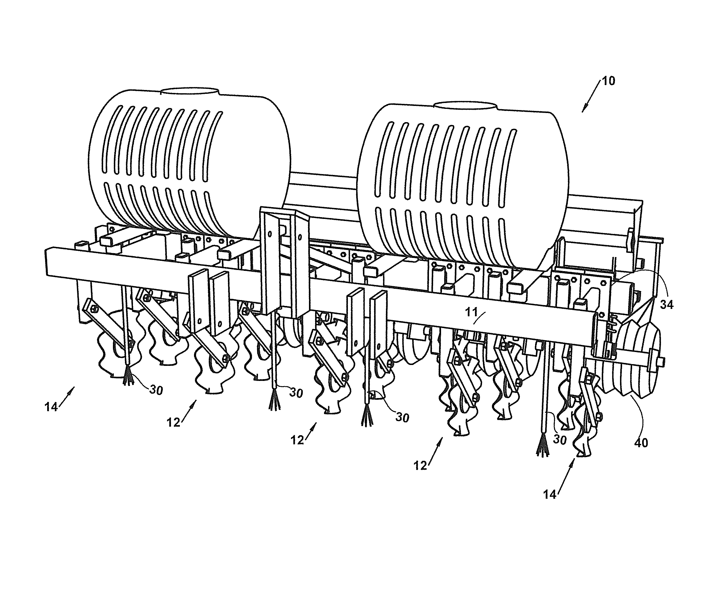 Apparatus and method for no-till inter-row simultaneous application of herbicide and fertilizer, soil preparation, and seeding of a cover crop in a standing crop