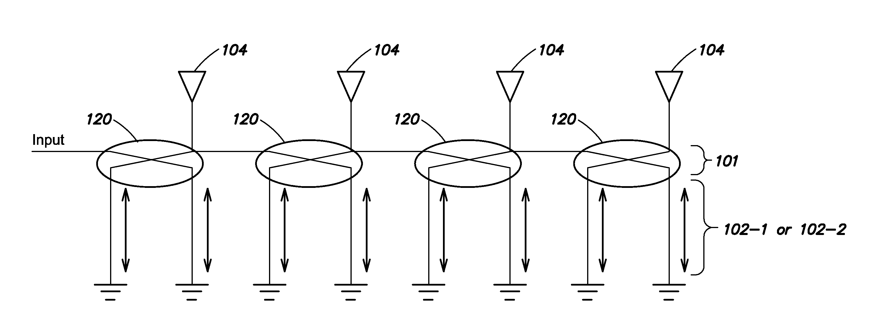 Travelling wave antenna feed structures