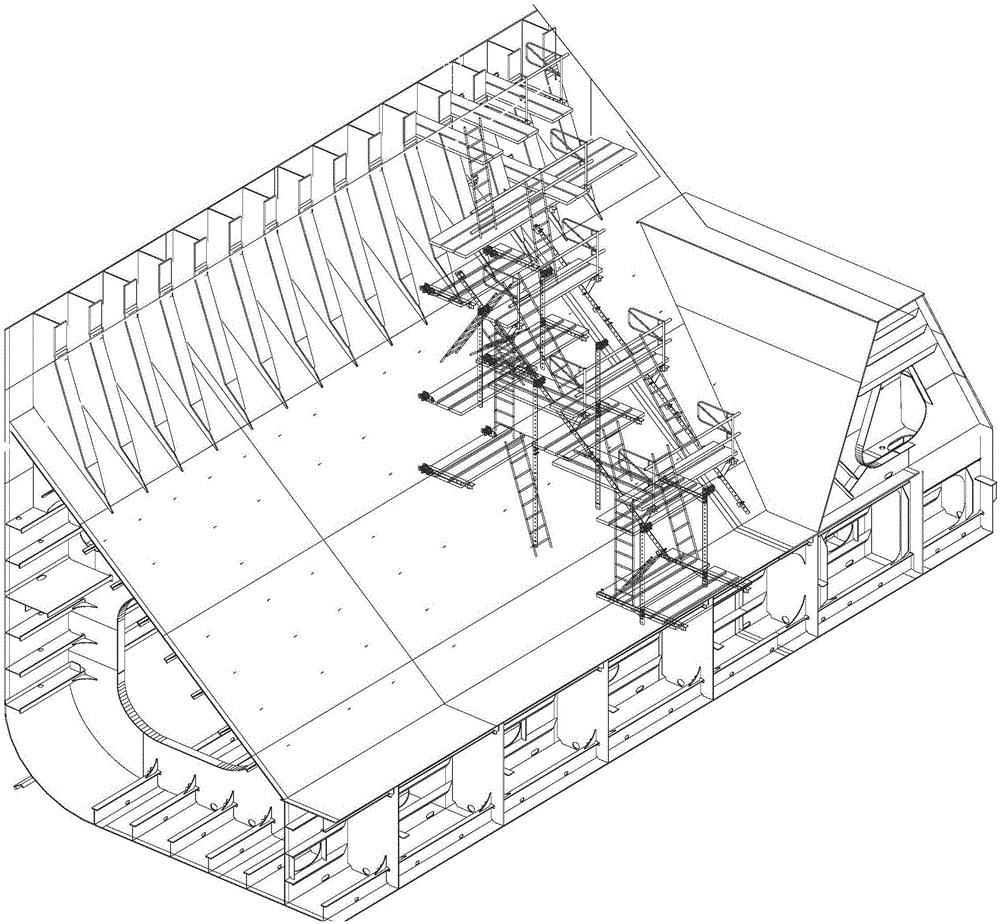 Method for building scaffolds in closing stage of bottom side tank of bulk cargo ship cargo hold