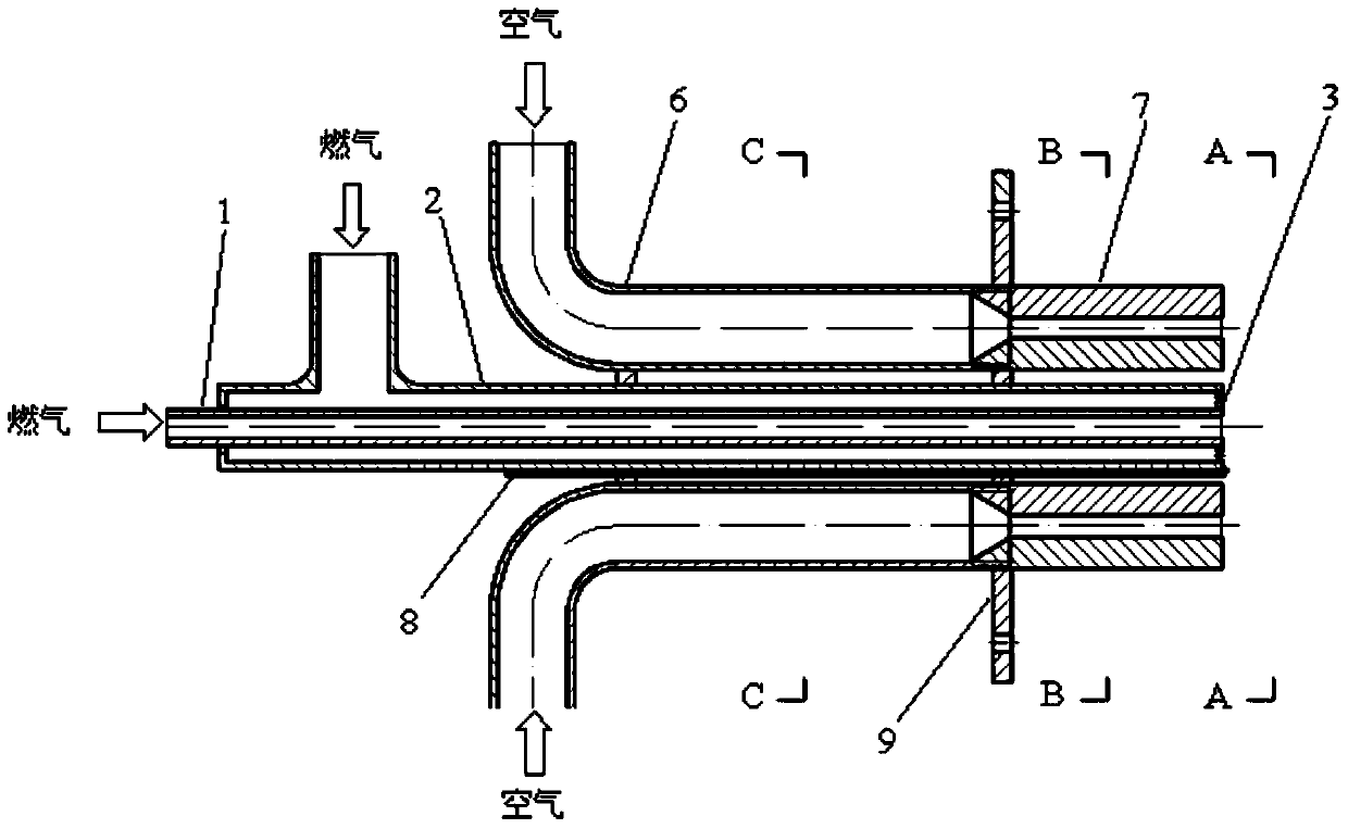 Direct-injection gas burner without flame