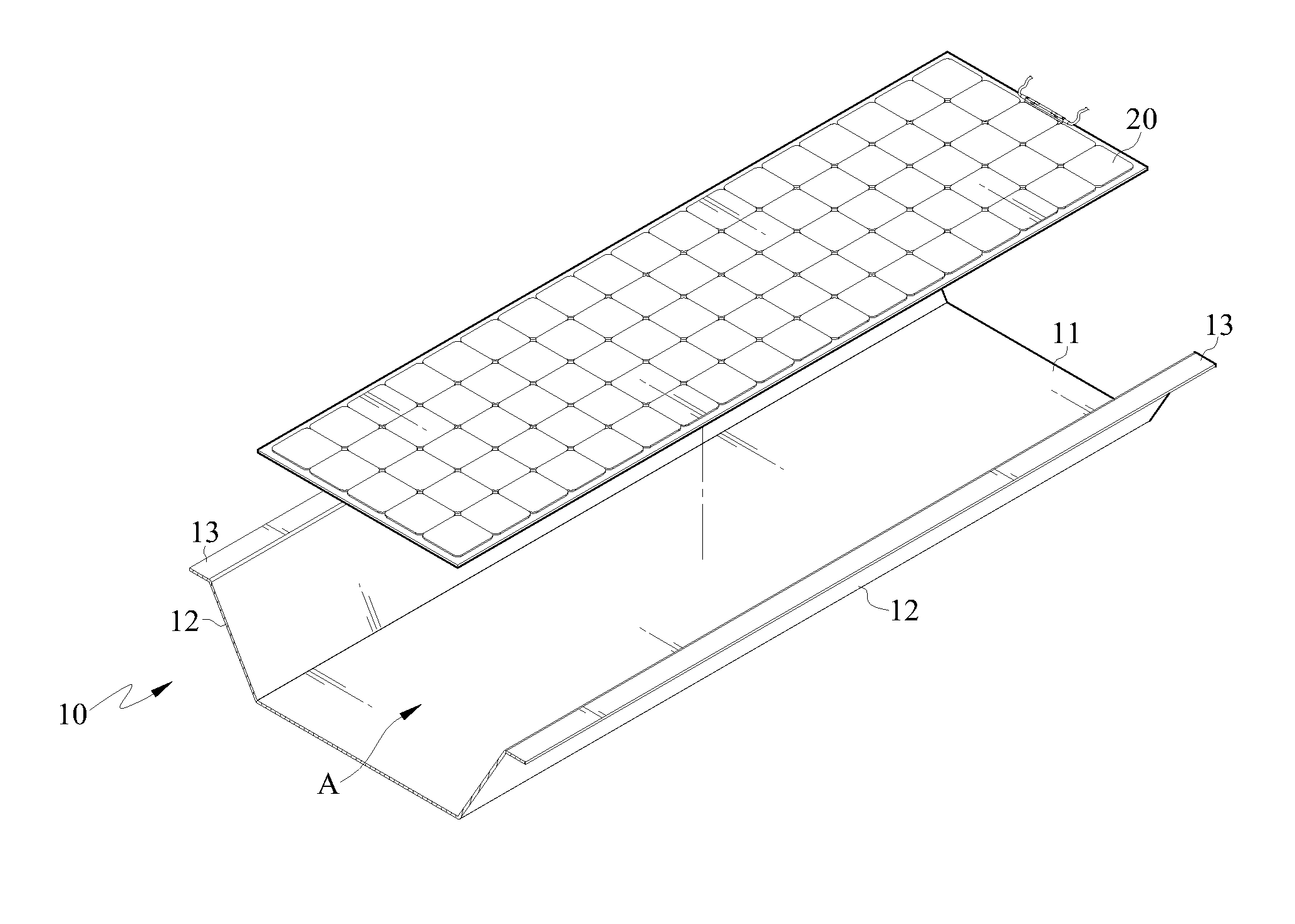 Corrugated plate structure having solar panel