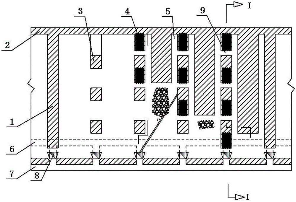 Medium-length-hole room-and-pillar method of synchronically forming barrier pillars