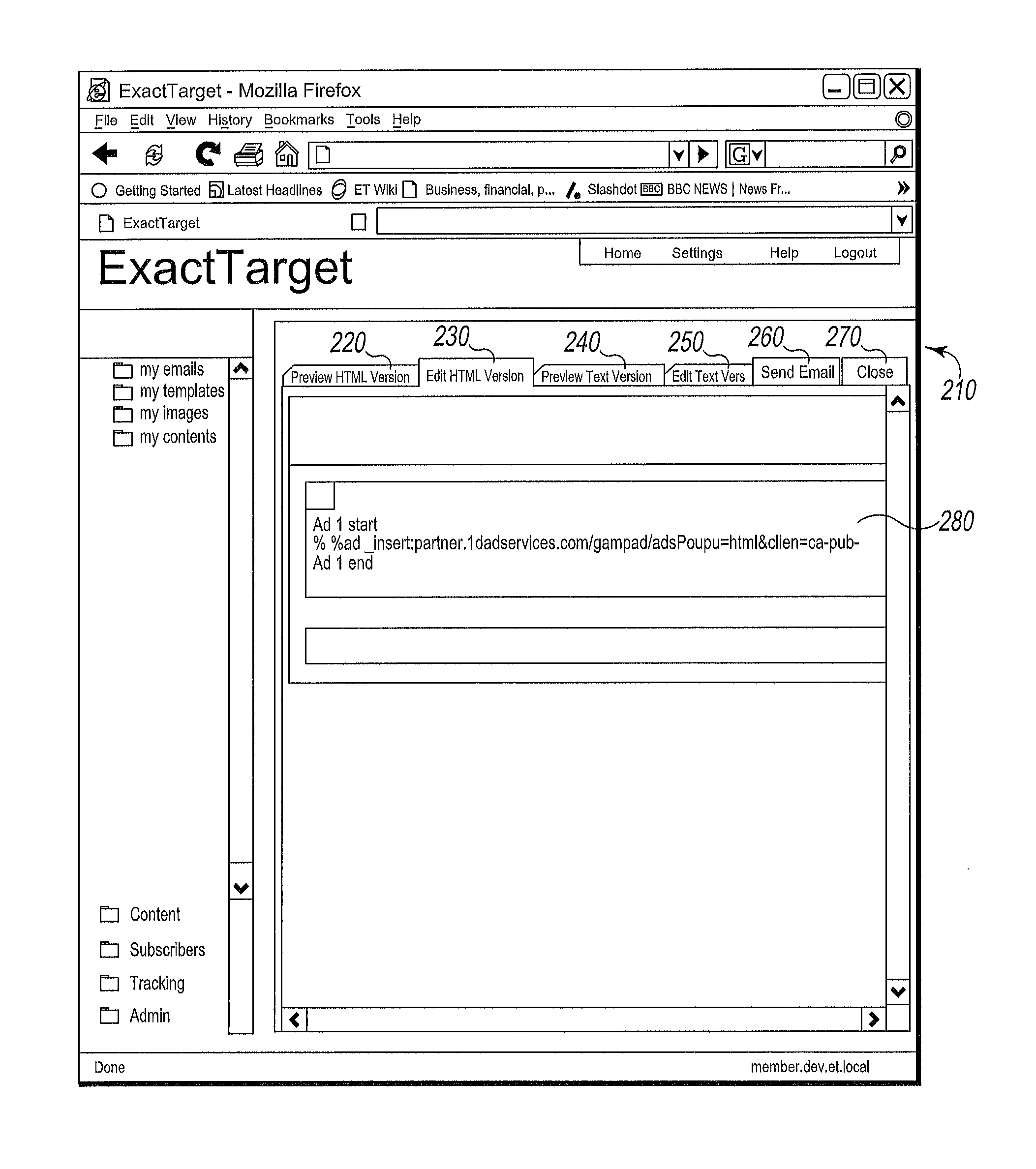 System, method and user interface for generating electronic mail with embedded optimized live content