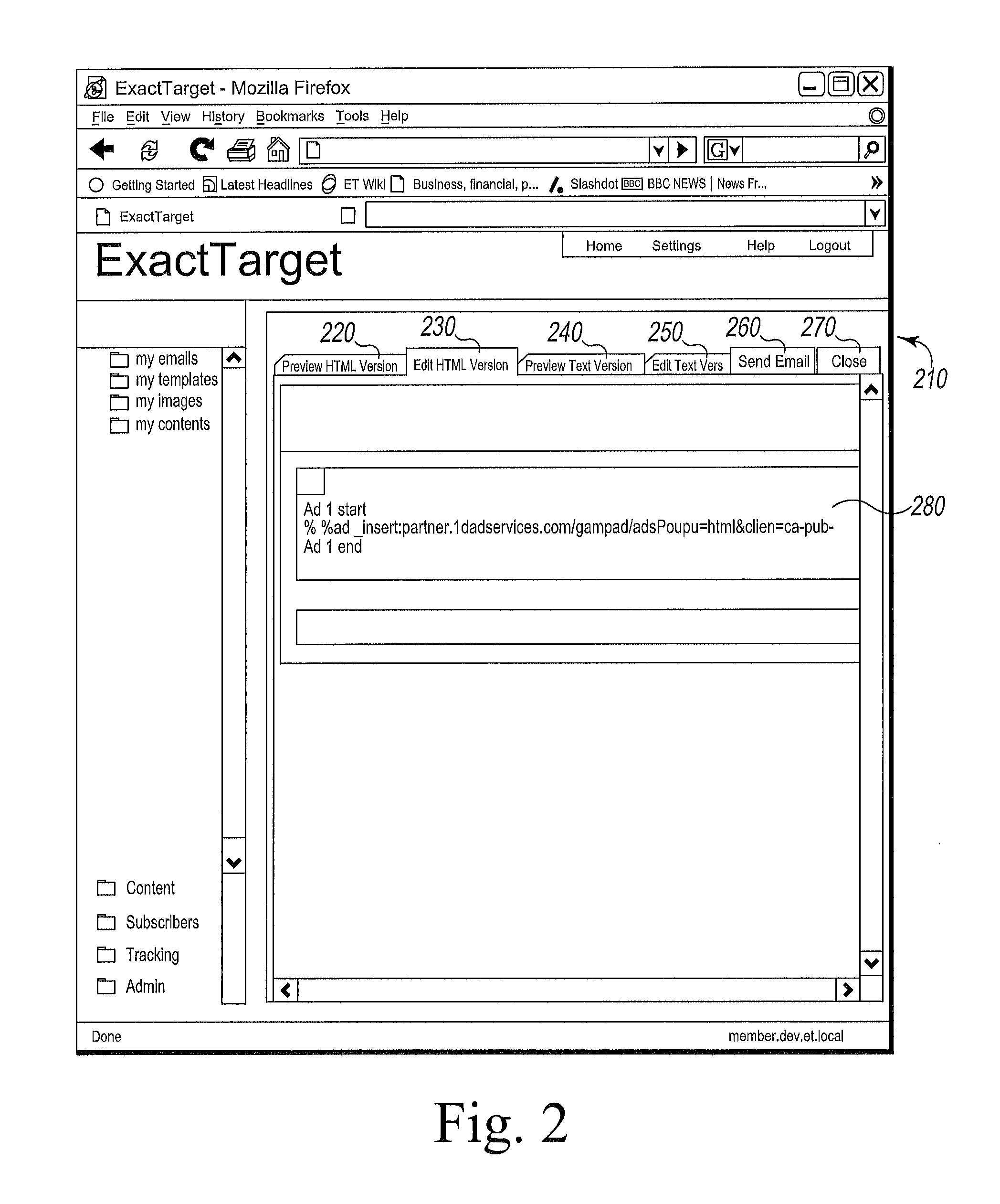 System, method and user interface for generating electronic mail with embedded optimized live content