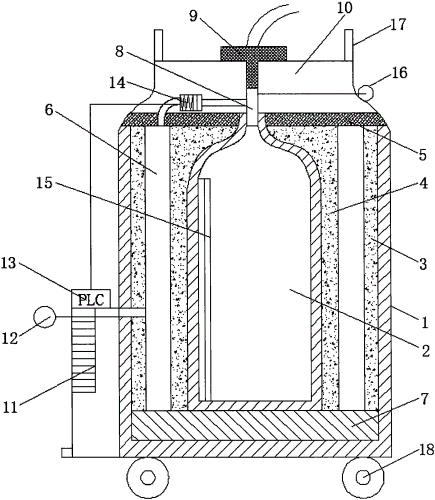 Long-acting storage tank for indoor liquid nitrogen fire extinguisher