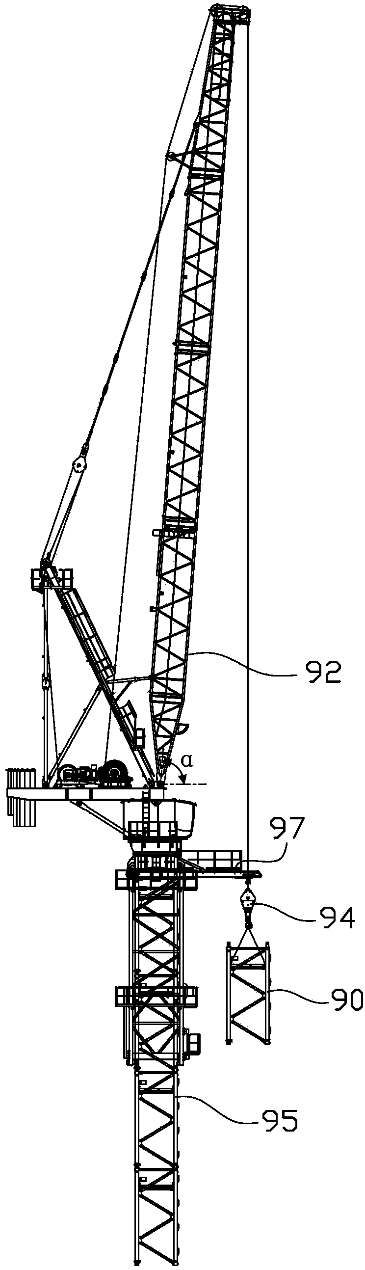 Movable arm tower crane, and standard knot introduction system and standard knot introduction method thereof