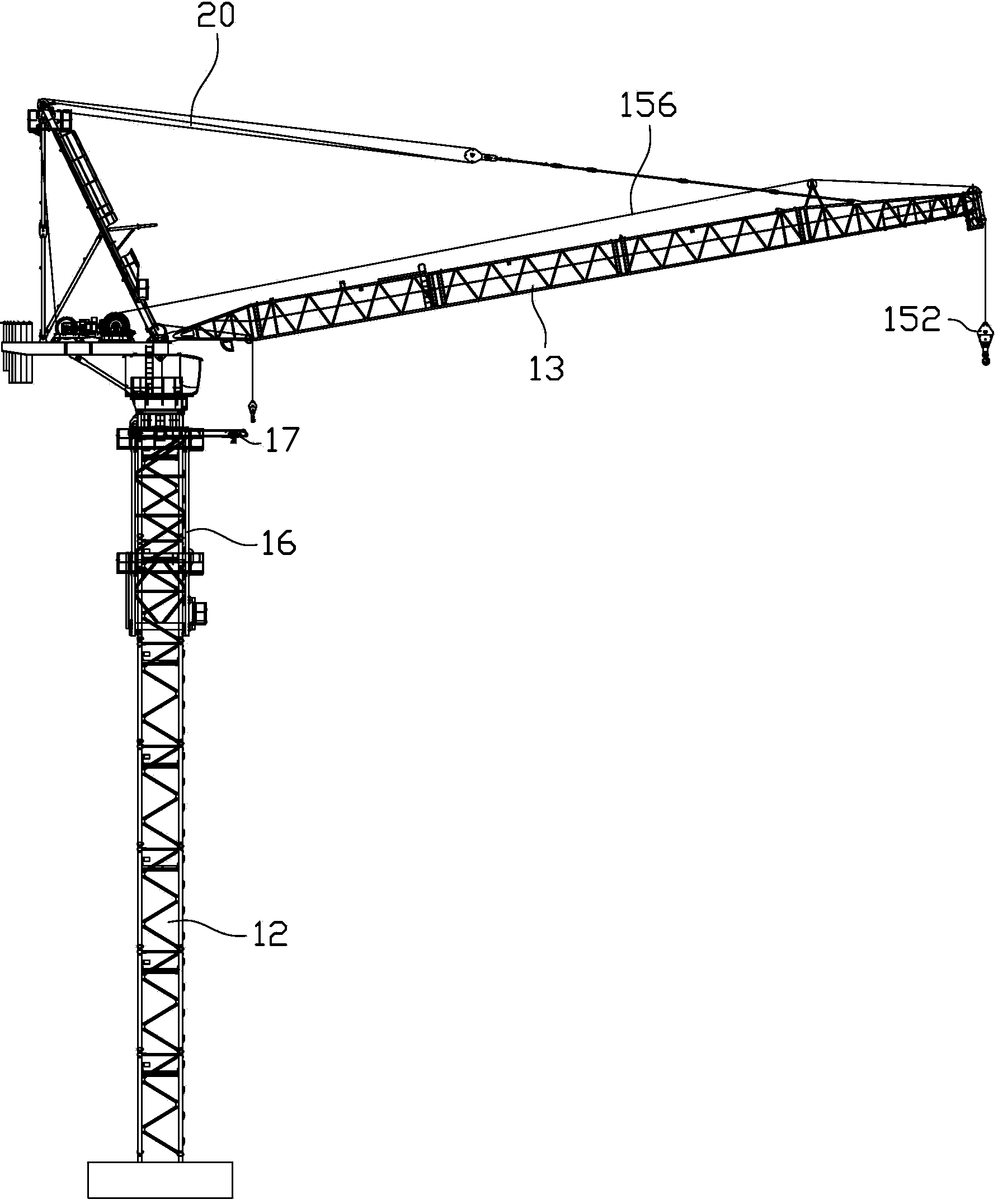 Movable arm tower crane, and standard knot introduction system and standard knot introduction method thereof