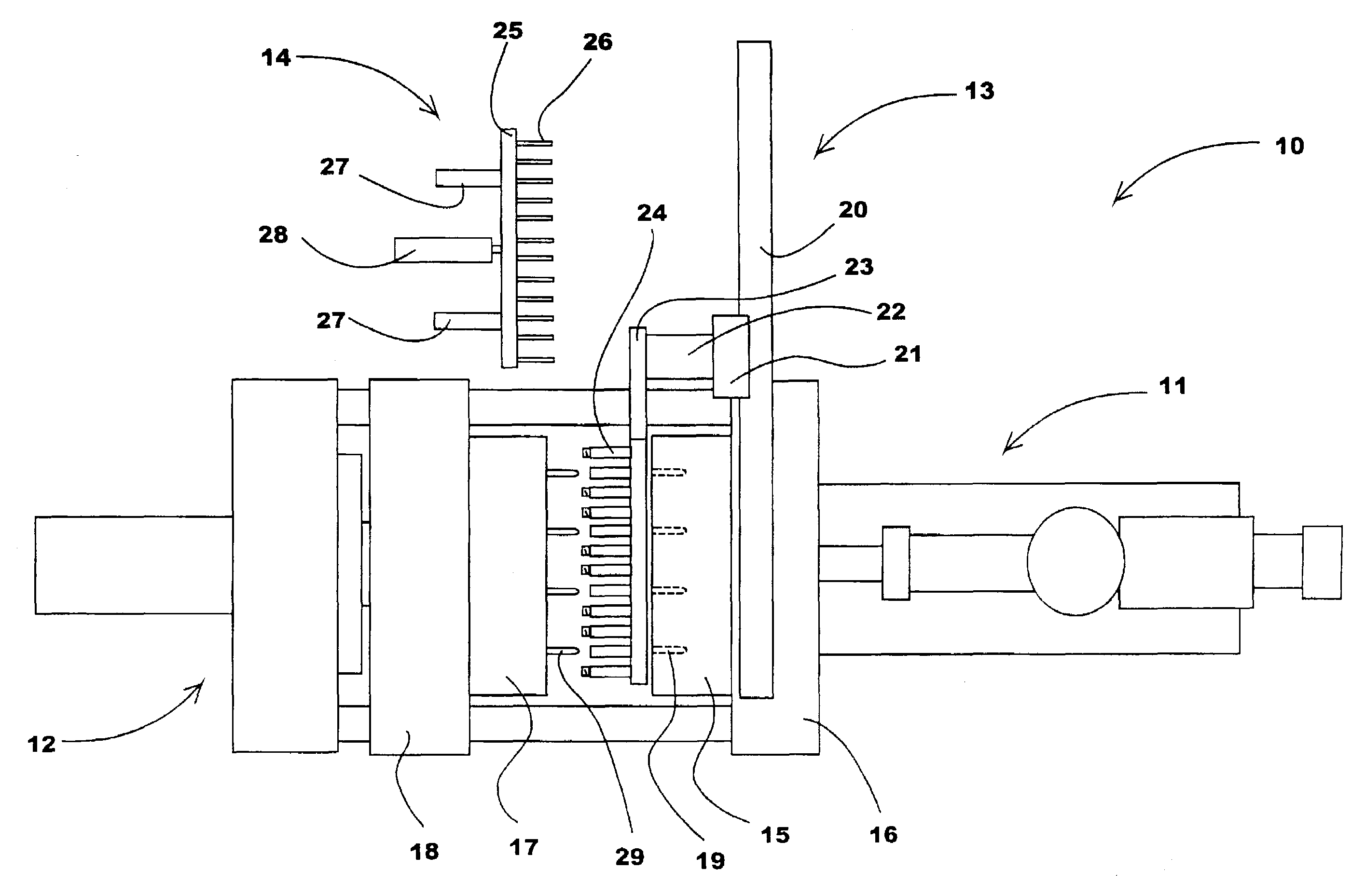 Platen mounted post mold cooling apparatus and method