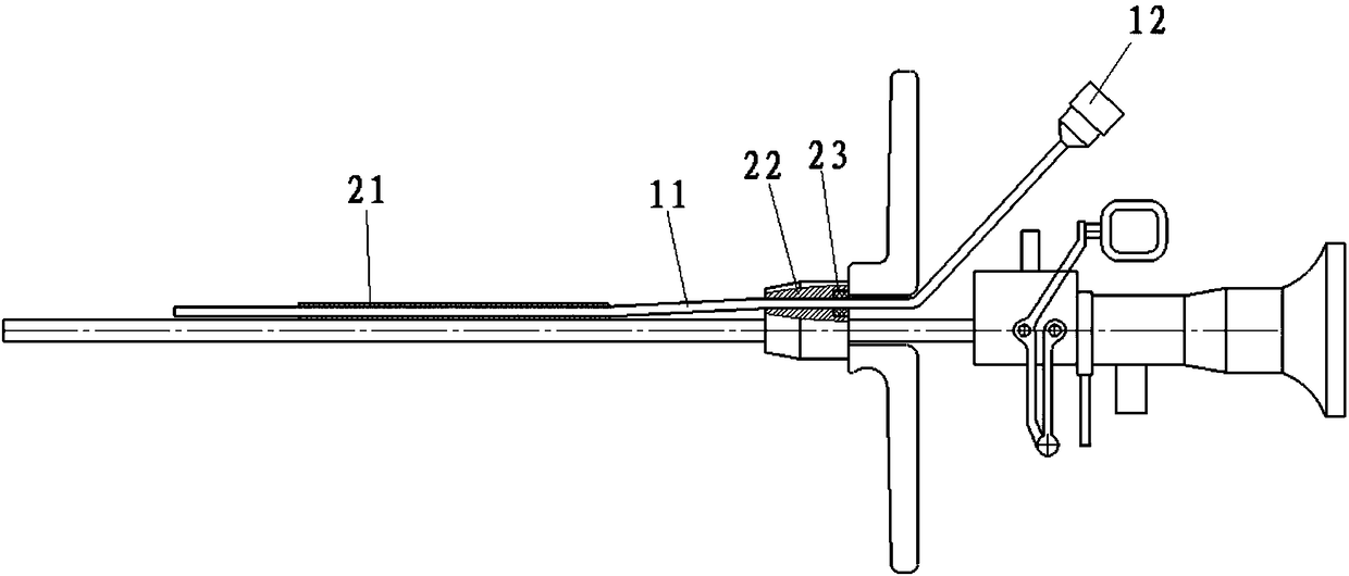 Holmium laser optical fiber guide device and treating device provided with resectoscope and guide device