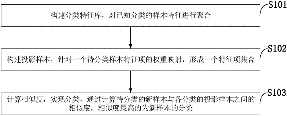 Classification method based on feature library and projection