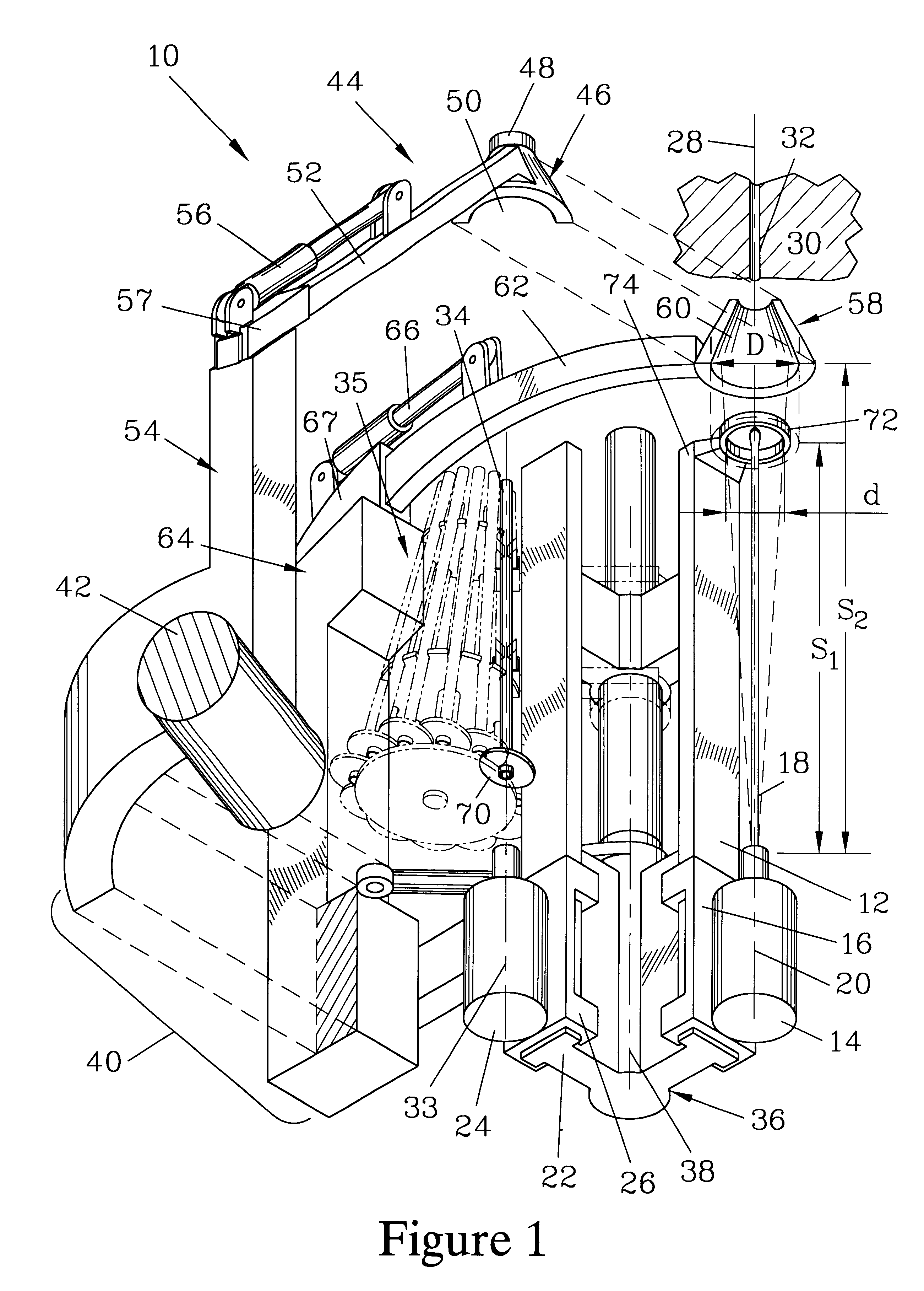 Turret rock bolter with stinger/centralizer