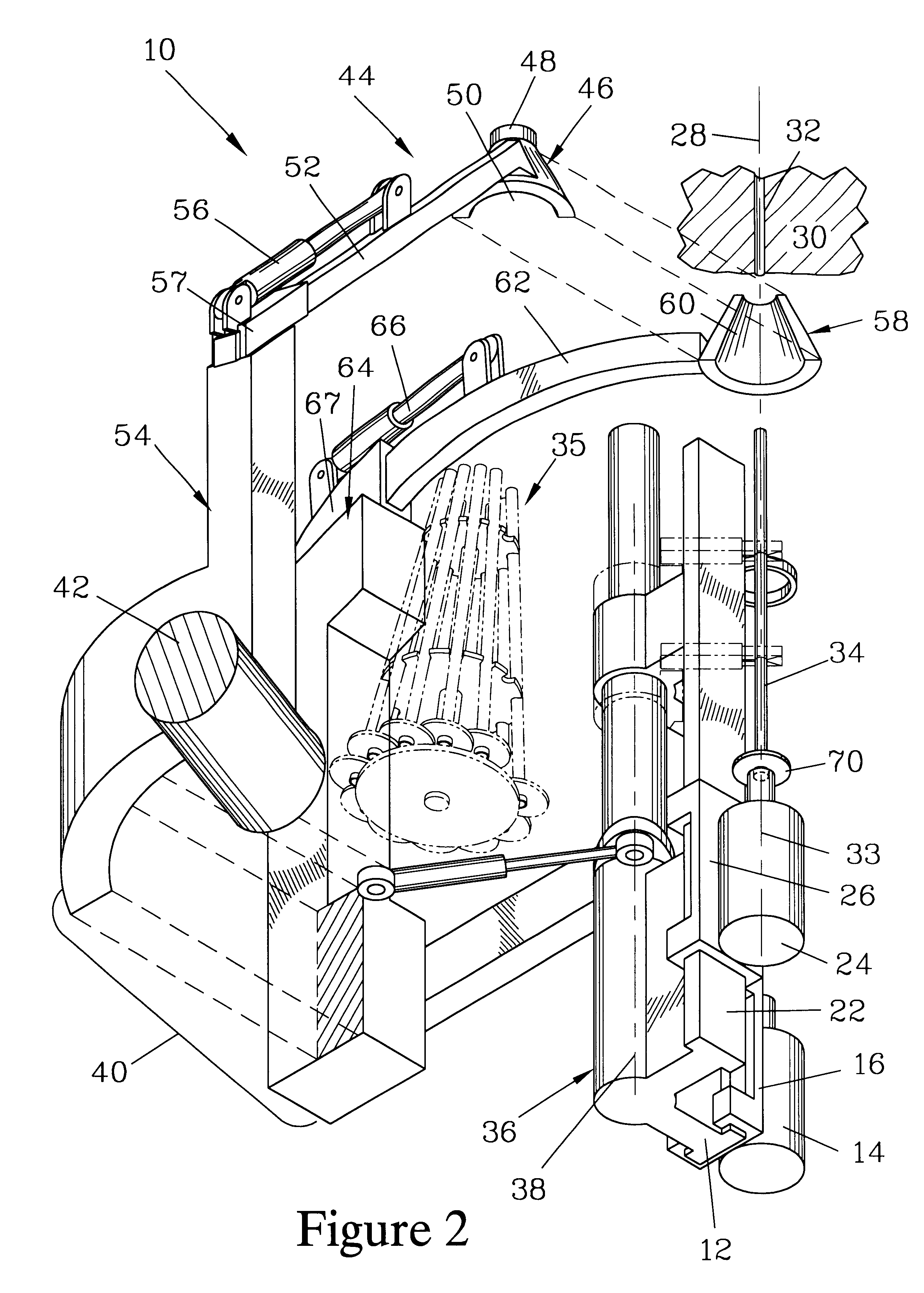 Turret rock bolter with stinger/centralizer
