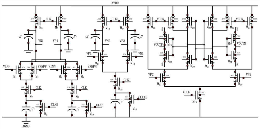 Three-stage comparator system suitable for medium-low precision high-speed low-power consumption ADC (Analog to Digital Converter)