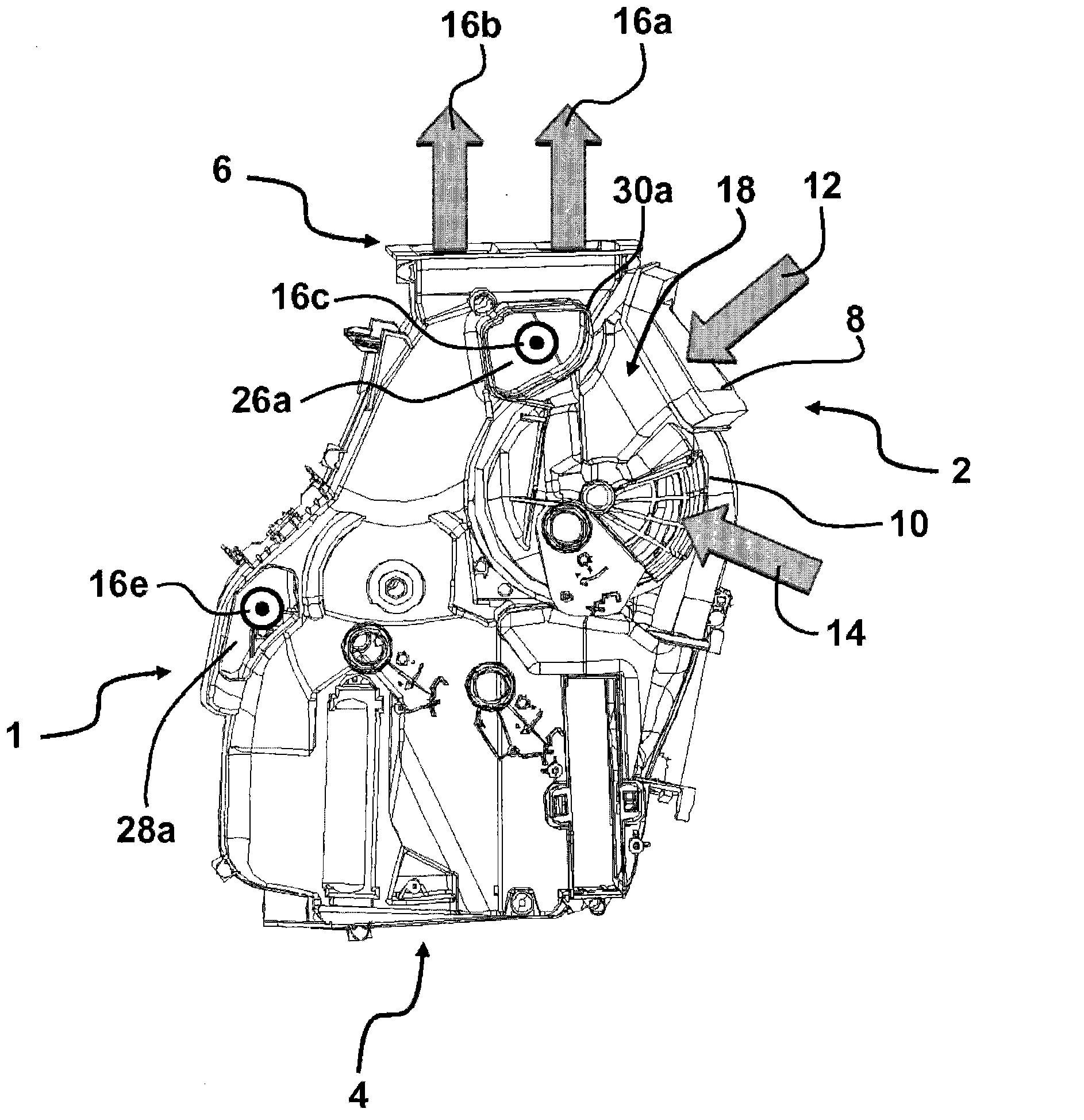 Compact heating, ventilation and/or air-conditioning device