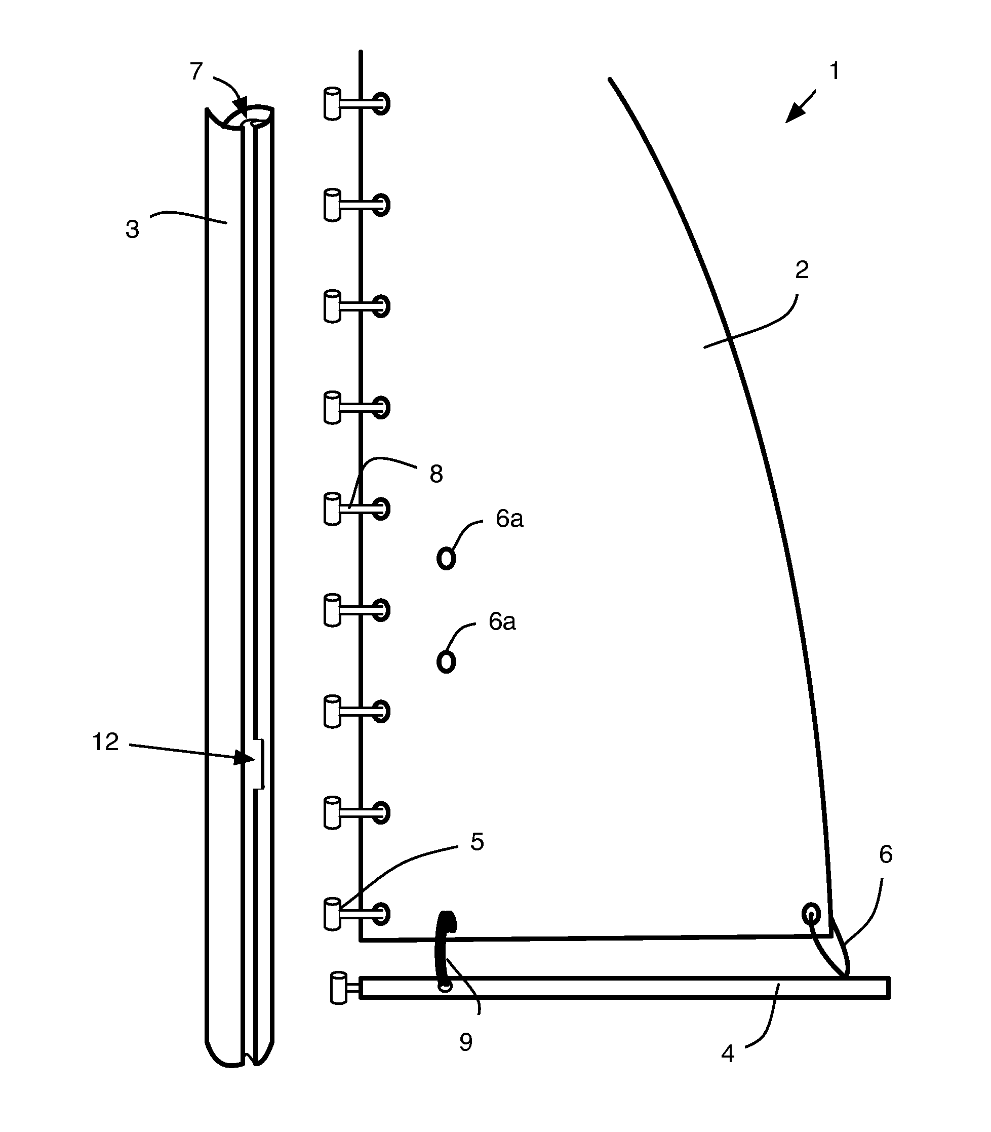 Gateway plate device for a slotted mast or spar having a channel.