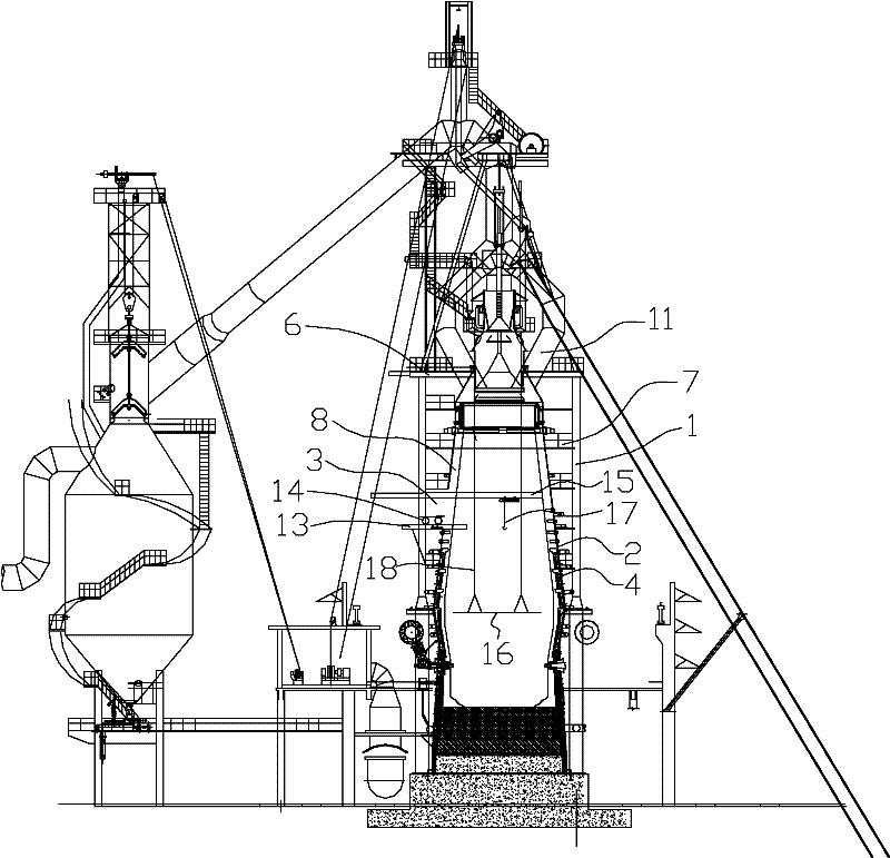 Construction method for replacing intermediate furnace body of blast furnace