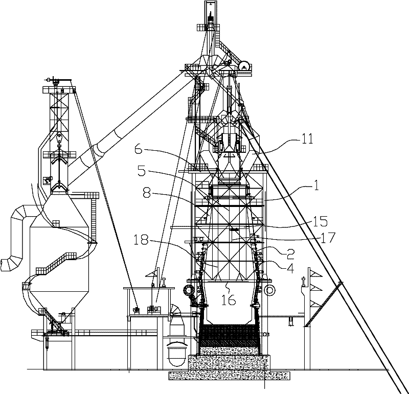 Construction method for replacing intermediate furnace body of blast furnace