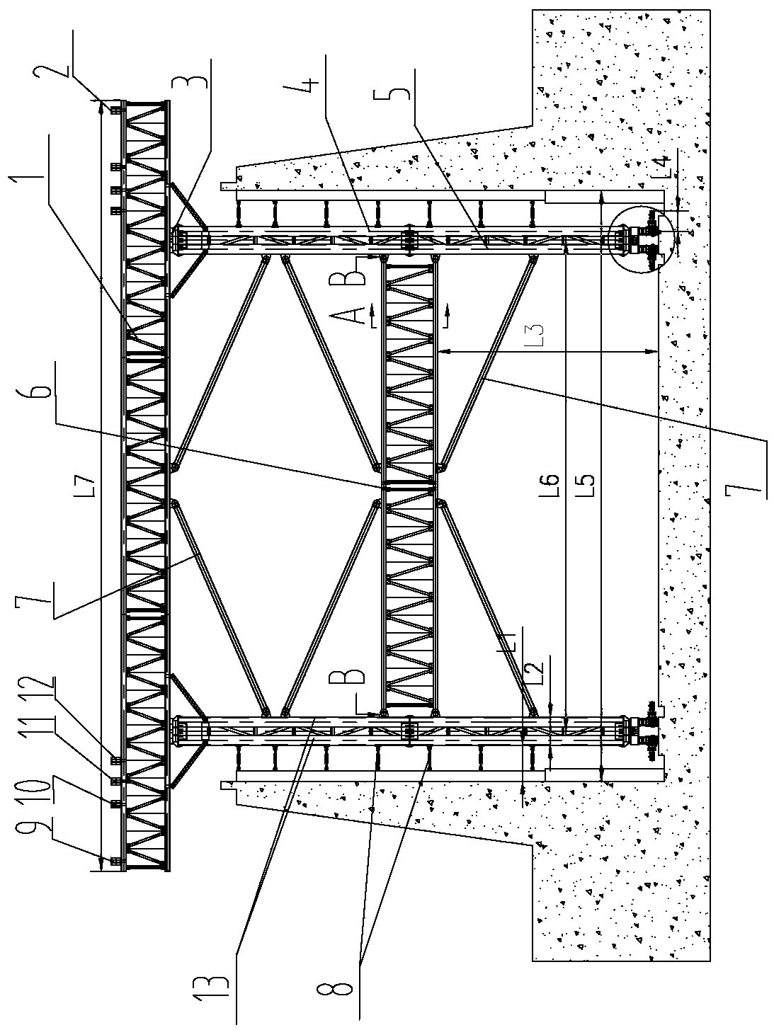 Construction method for movable mold frame for lock chamber wall of ship lock