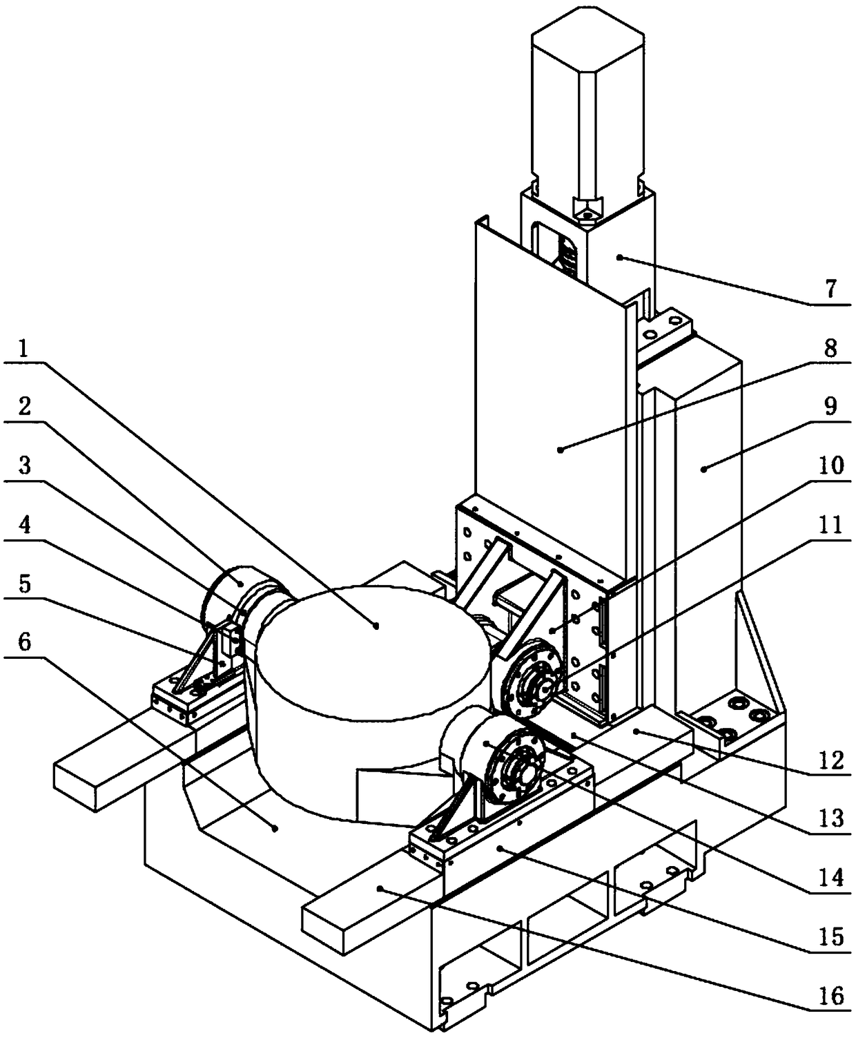Cradle rotary table dragged by ball screw