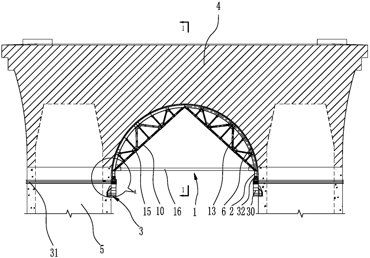 Arc-shaped pier cap construction arch support assembly and arc-shaped pier cap construction method