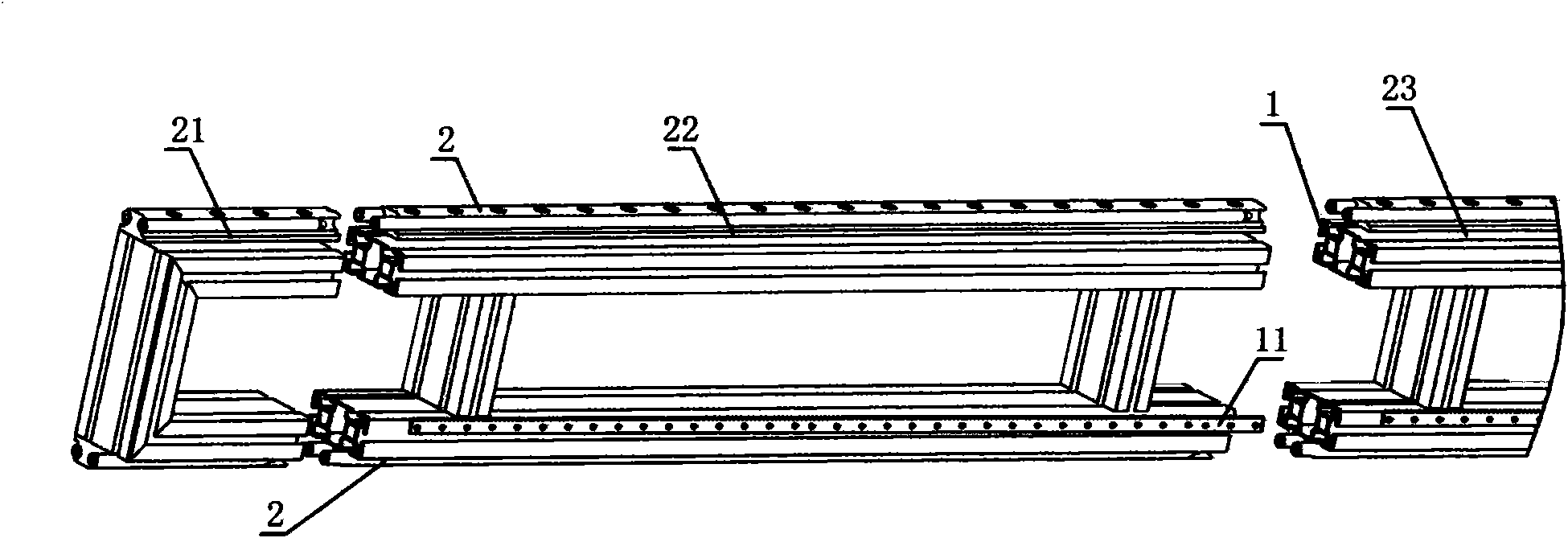 Portable spliced guide rail, butt joint method and work fixture
