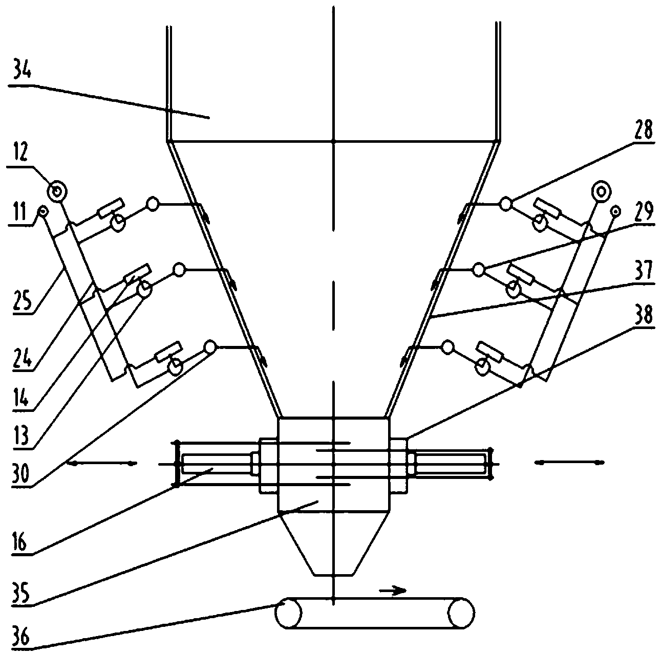 Rectangular taper metal bin blockage clearing equipment and use method thereof