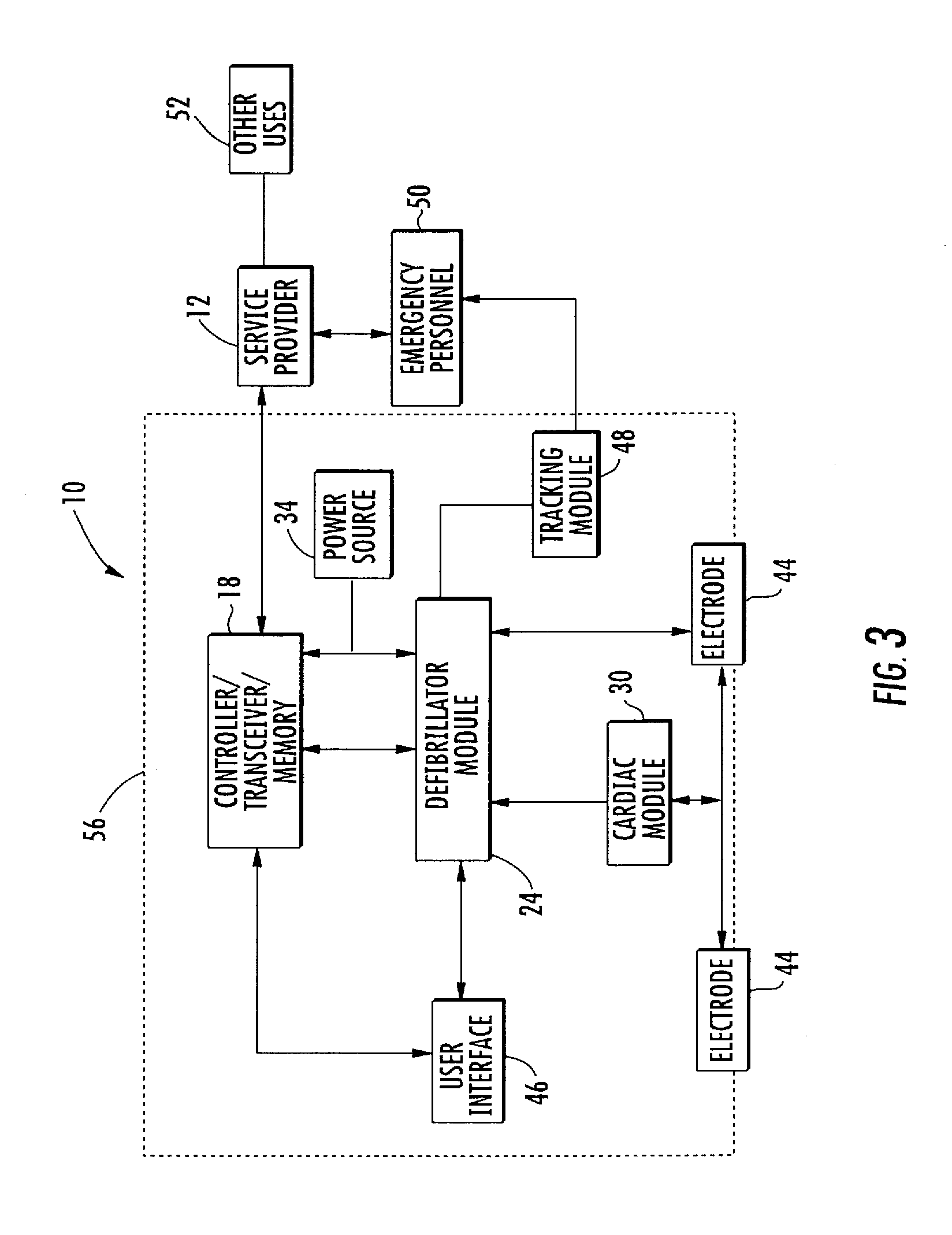 Wireless communication device with integrated defibrillator