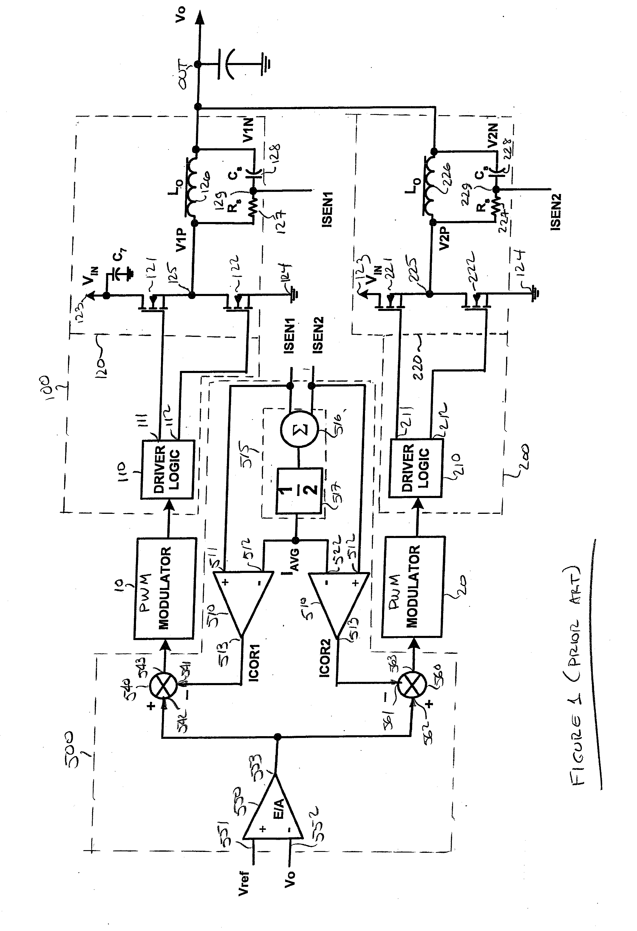 Multi-phase dc-dc converter using auxiliary resistor network to feed back multiple single-ended sensed currents to supervisory controller for balanced current-sharing among plural channels