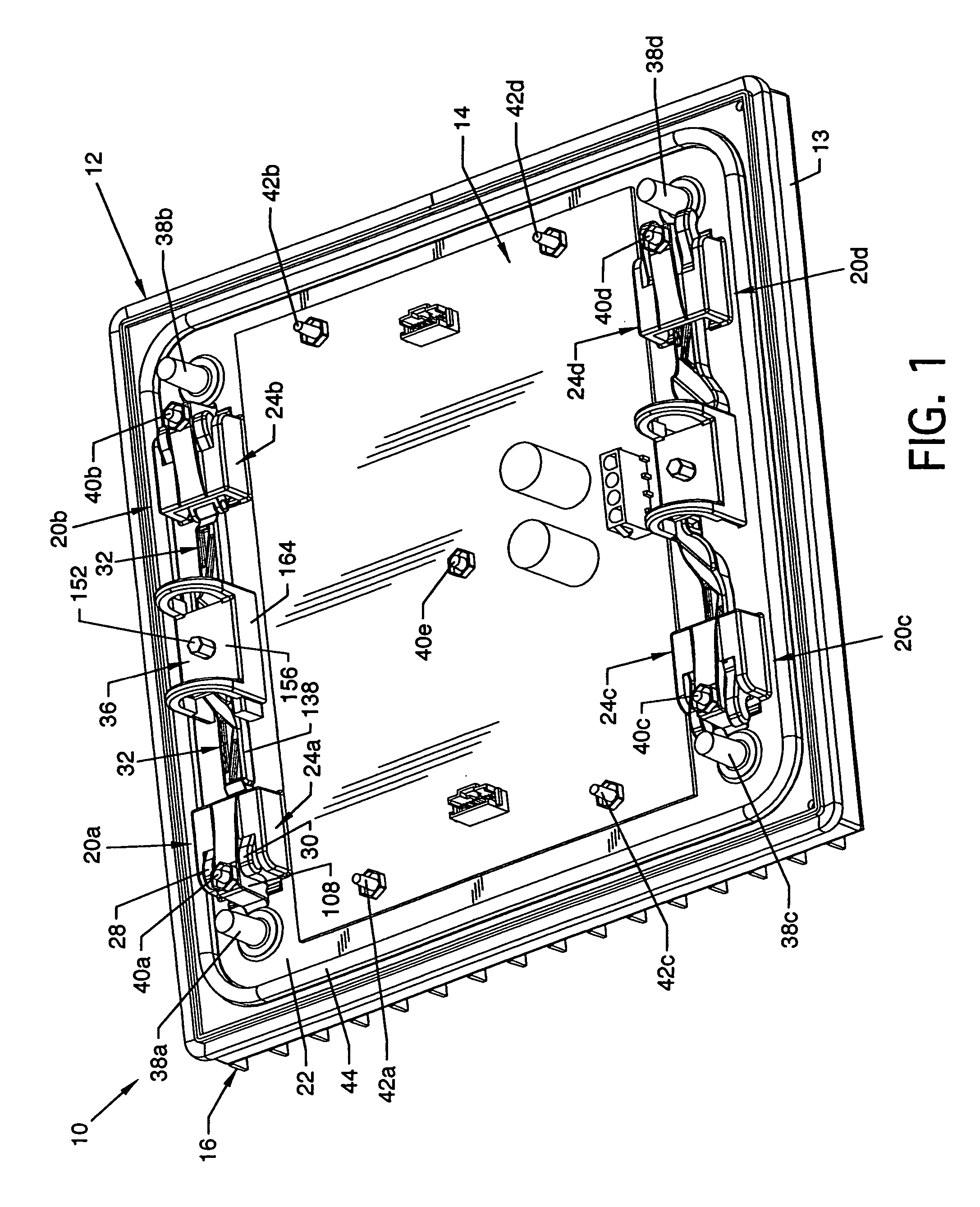 Electronic display module having a four-point latching system for incorporation into an electronic sign and process