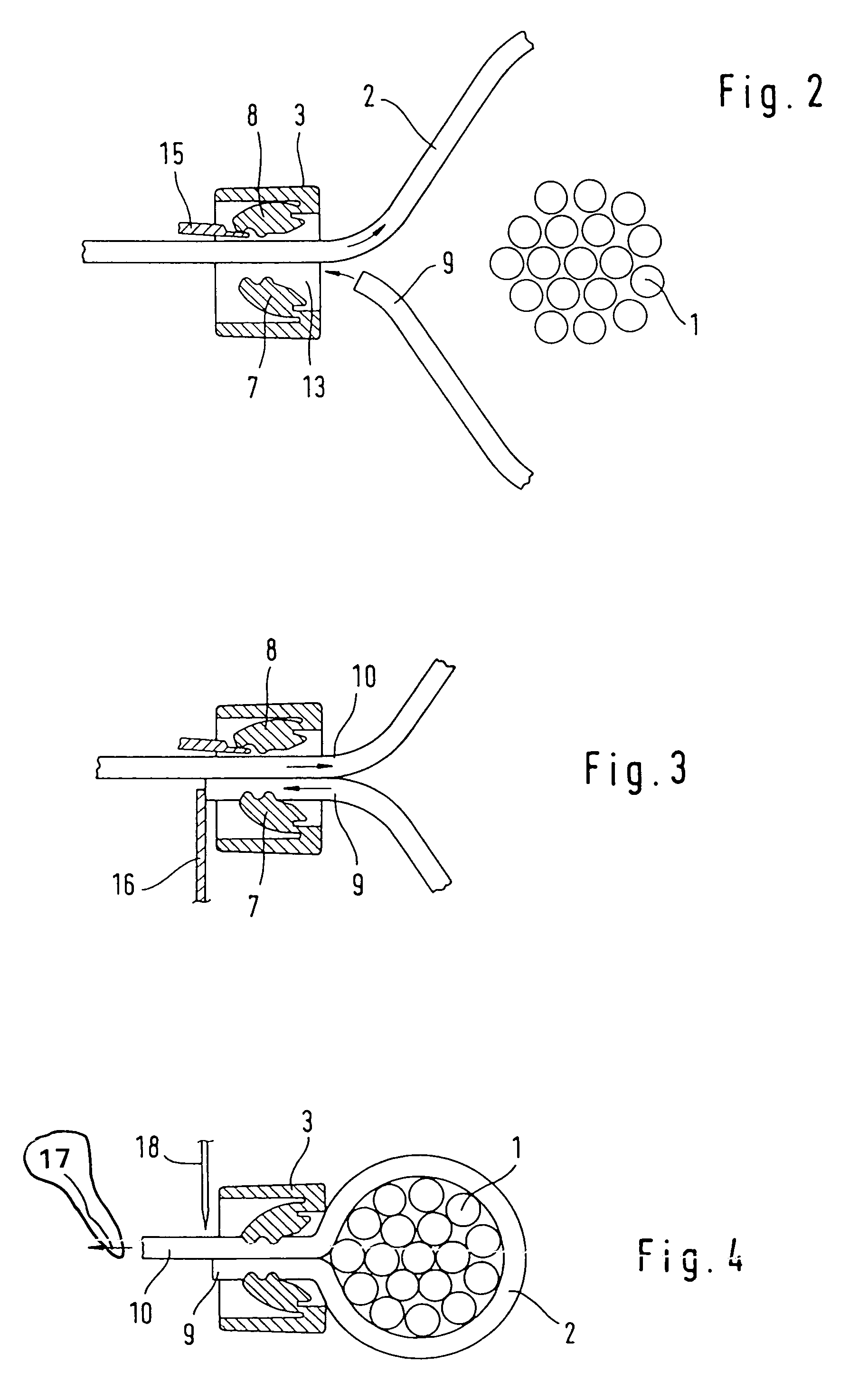 Array and method for tying cable trees and the like and method for the production of strips