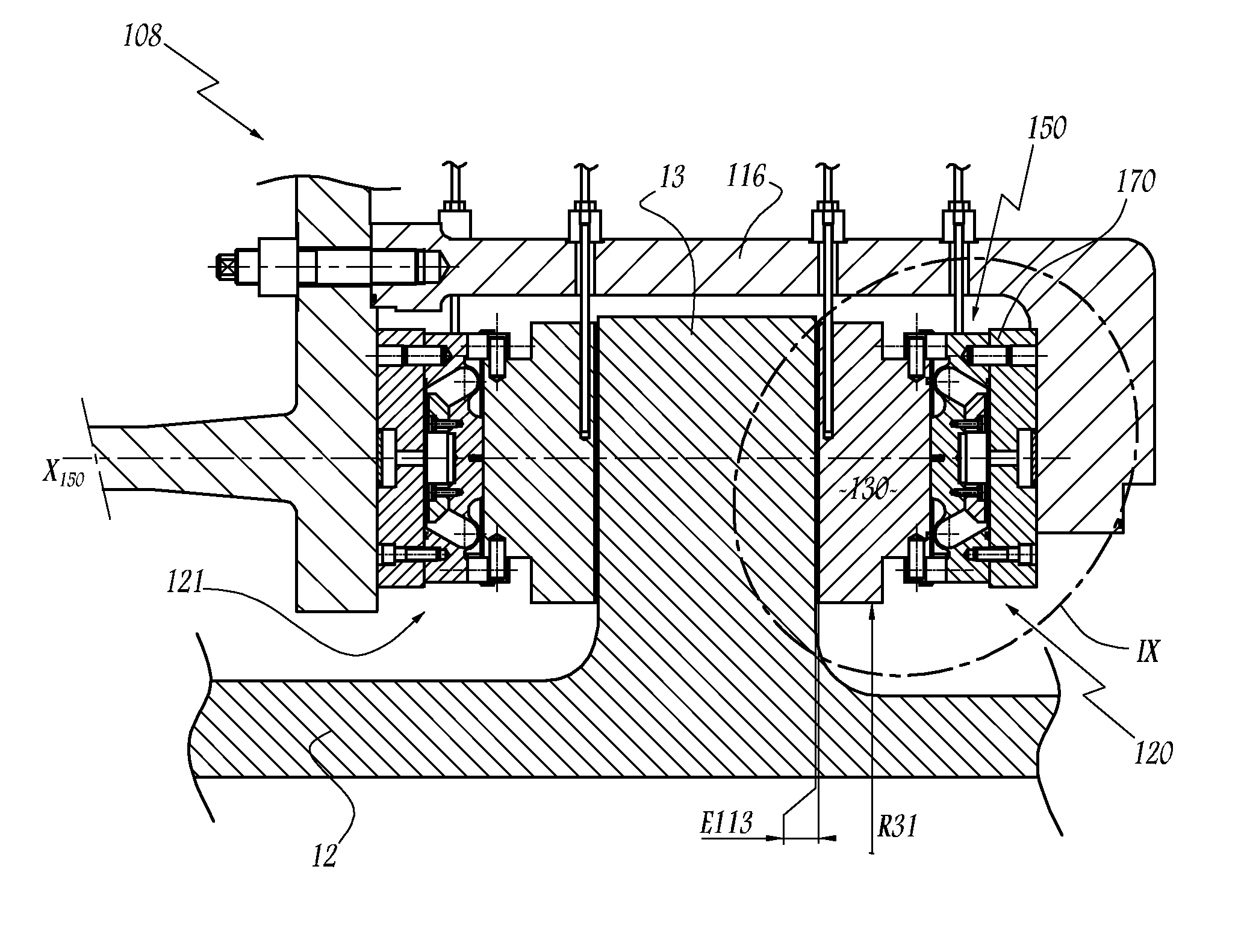 Bearing assembly for a marine turbine shaft, and marine turbine including such a bearing assembly