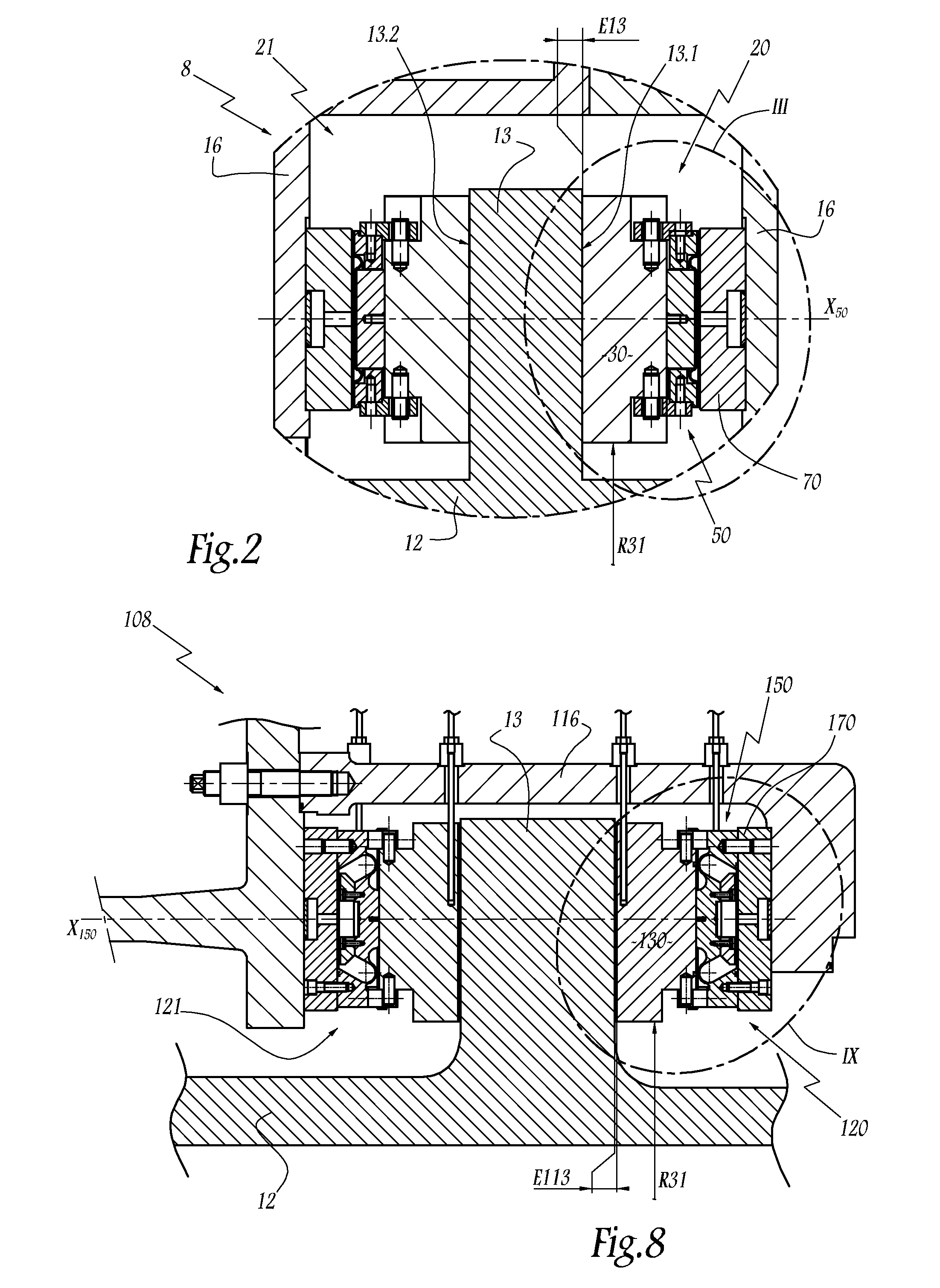 Bearing assembly for a marine turbine shaft, and marine turbine including such a bearing assembly